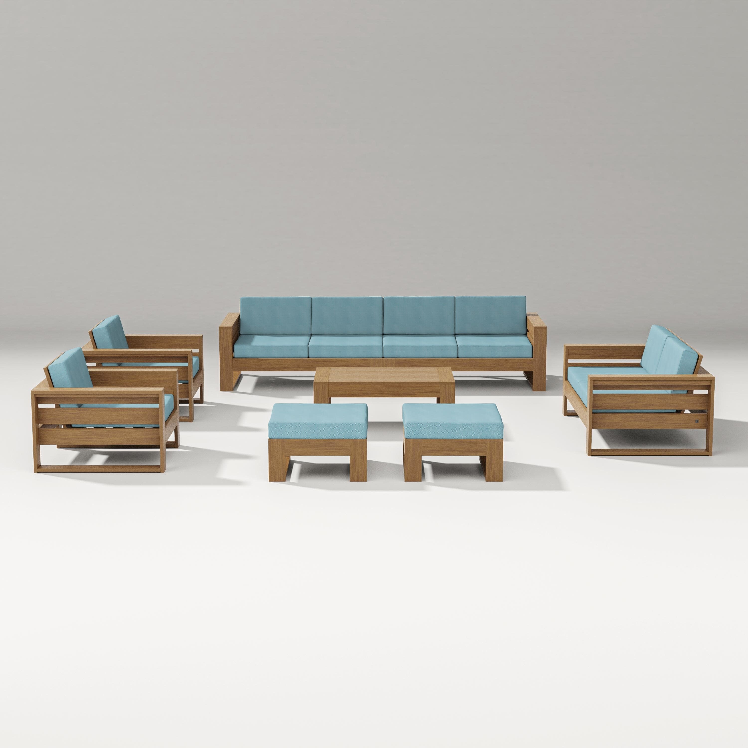 Latitude 8-Piece Lounge Sofa Set in Natural / Lattice Sky Blue
