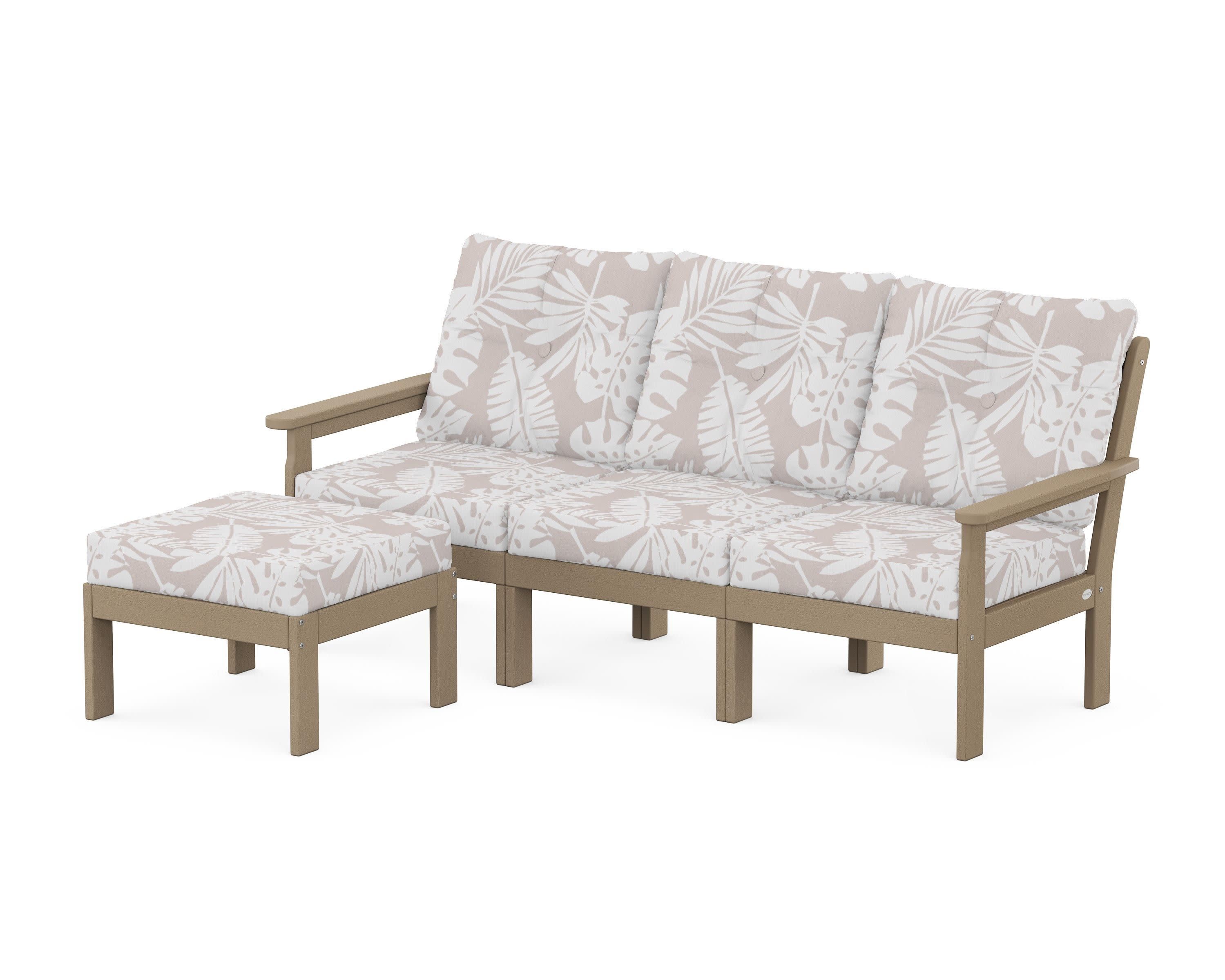Vineyard 4-Piece Sectional with Ottoman in Vintage Sahara / Leaf Dune Burlap