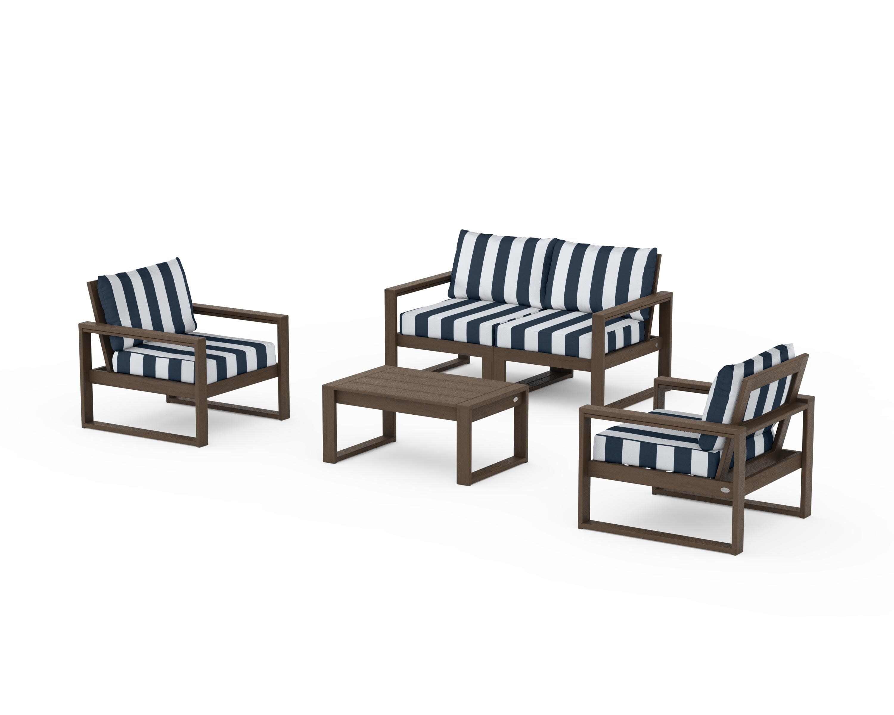 EDGE Sectional 4-Piece Deep Seating Set with Loveseat in Kona / Cabana Stripe Marine Indigo