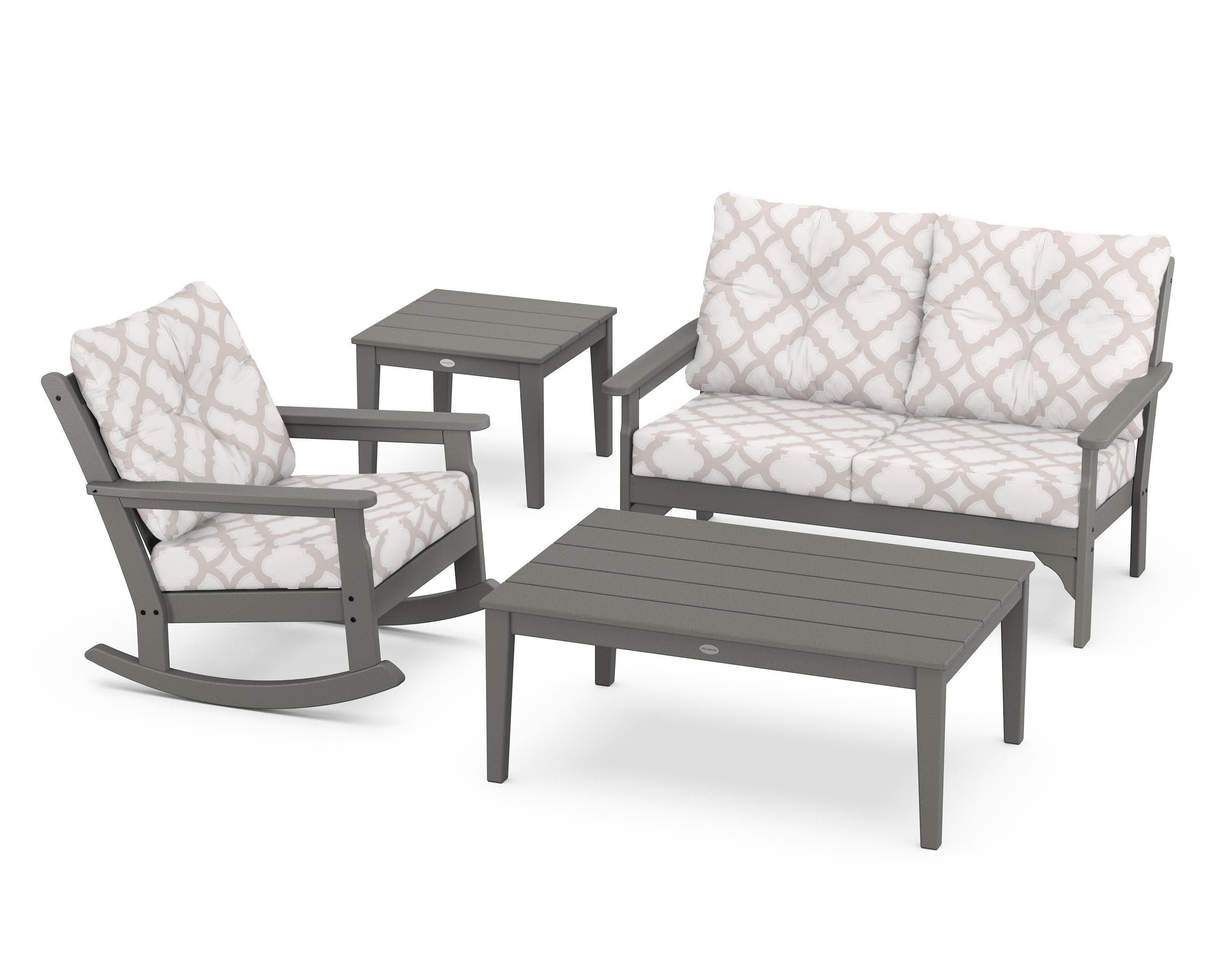 Vineyard 4-Piece Deep Seating Rocker Set in Slate Grey / Trellis Dune Burlap