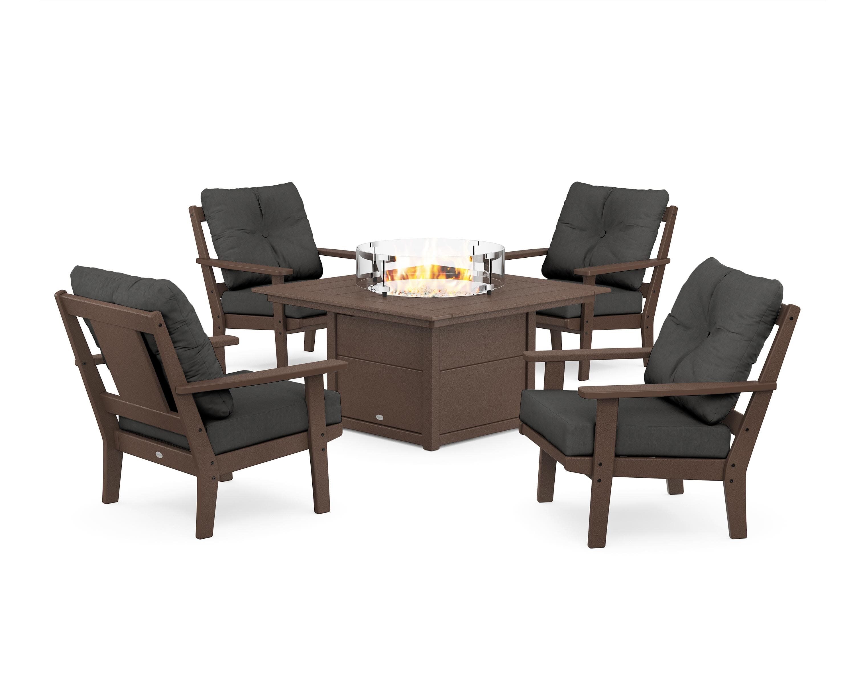 Prairie 5-Piece Deep Seating Set with Fire Pit Table in Mahogany / Spectrum Carbon