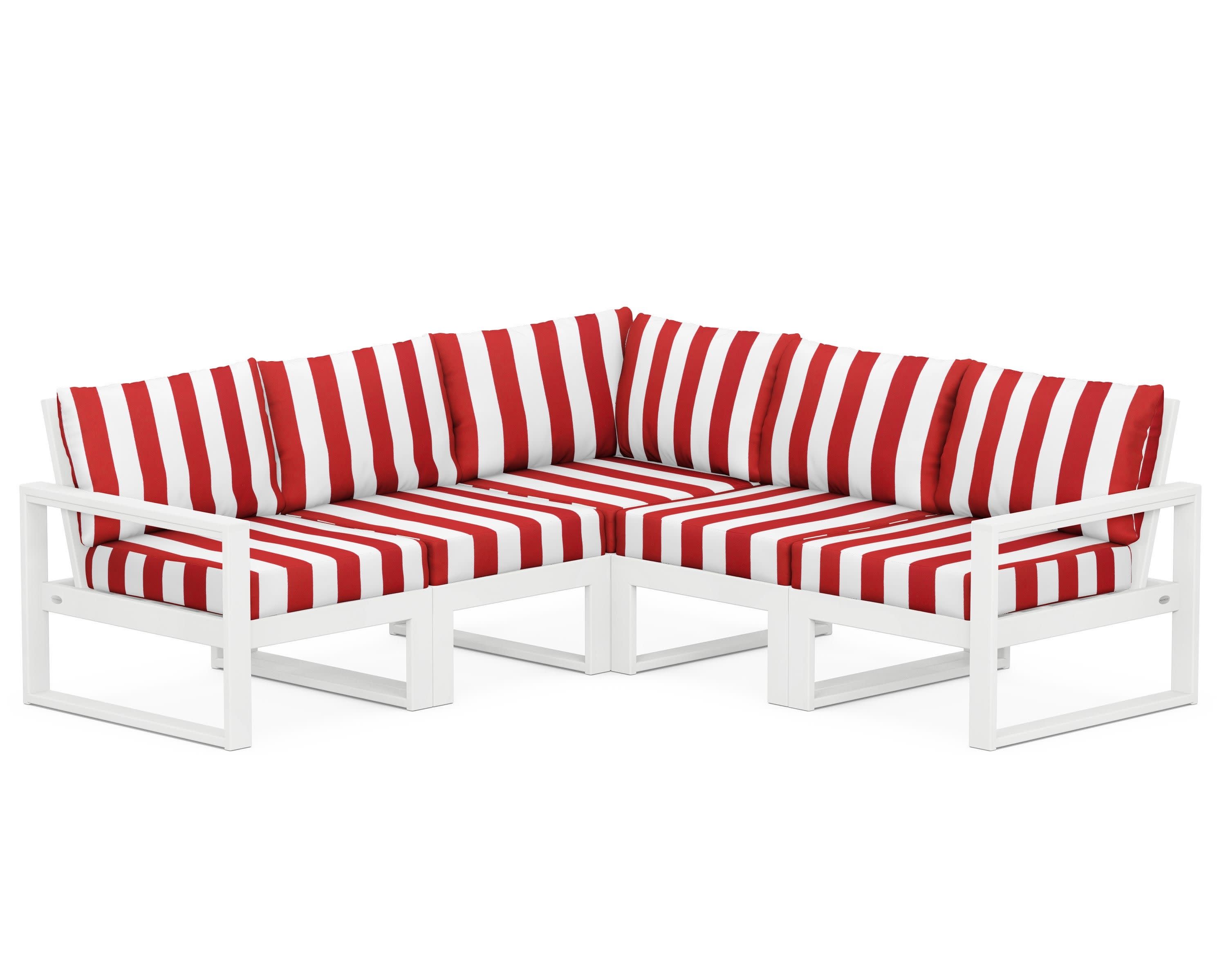 EDGE 5-Piece Modular Deep Seating Set in White / Cabana Stripe Crimson
