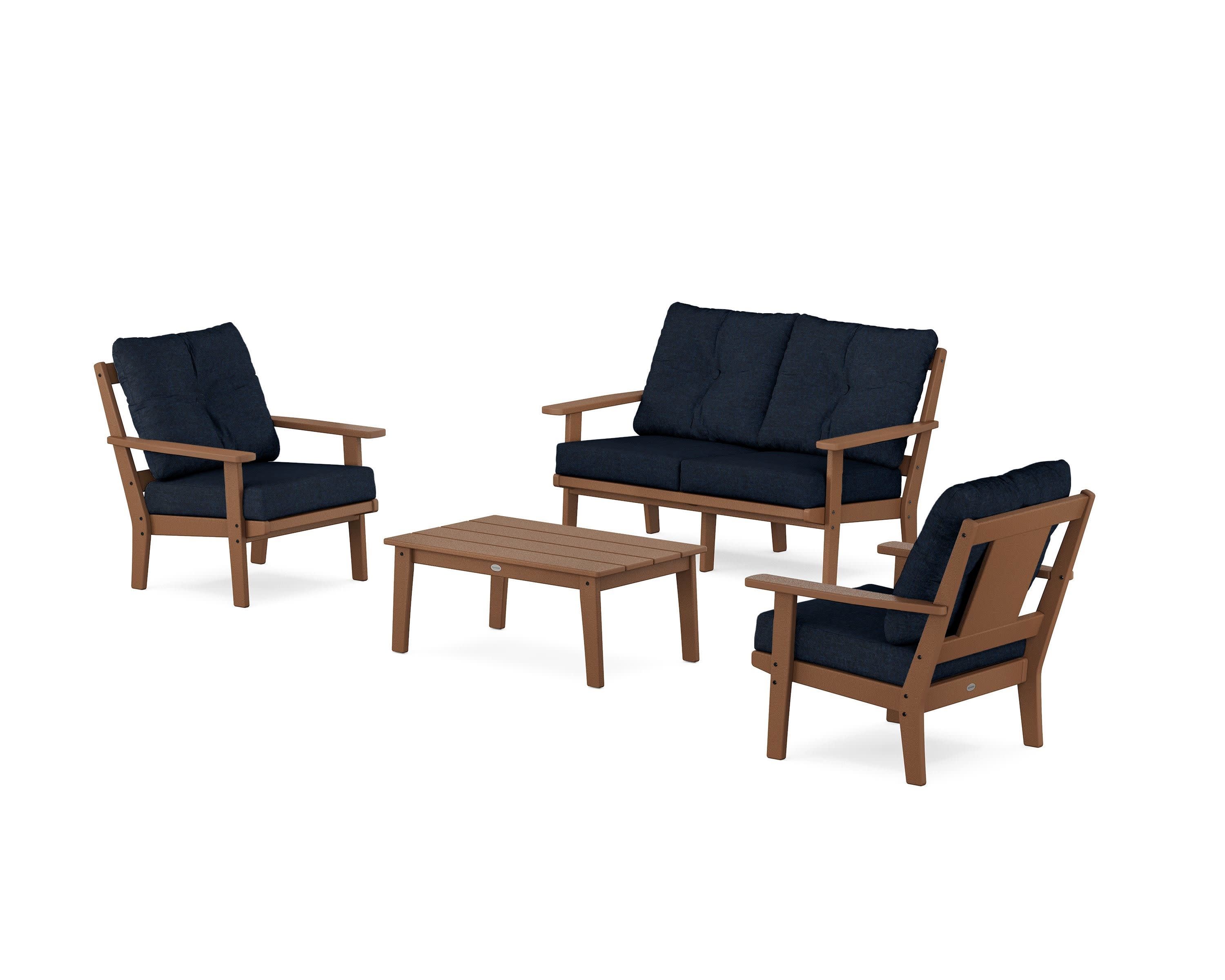 Prairie 4-Piece Deep Seating Set with Loveseat in Teak / Marine Indigo