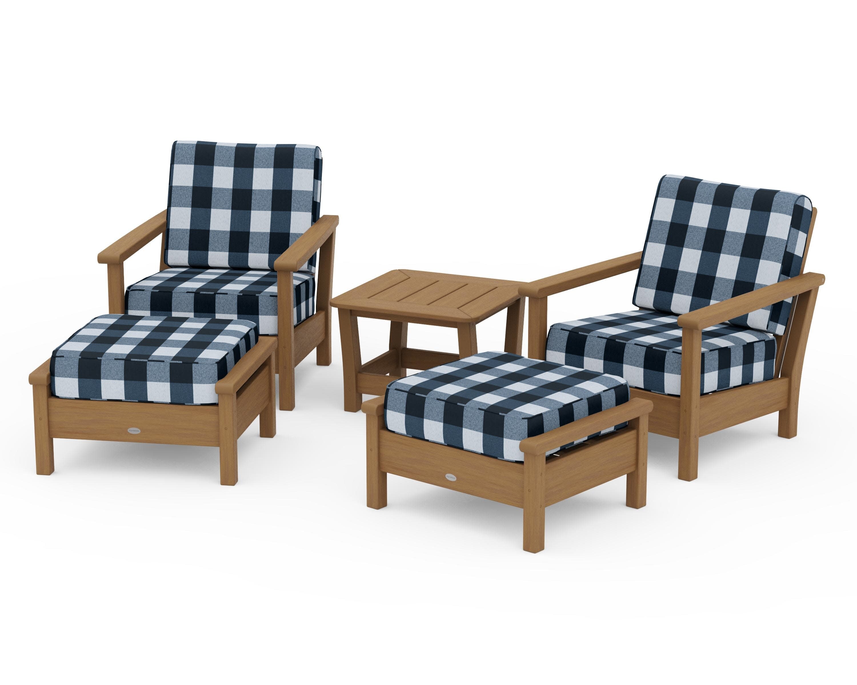 Harbour 5-Piece Deep Seating Chair Set in Natural / Buffalo Plaid Marine Indigo