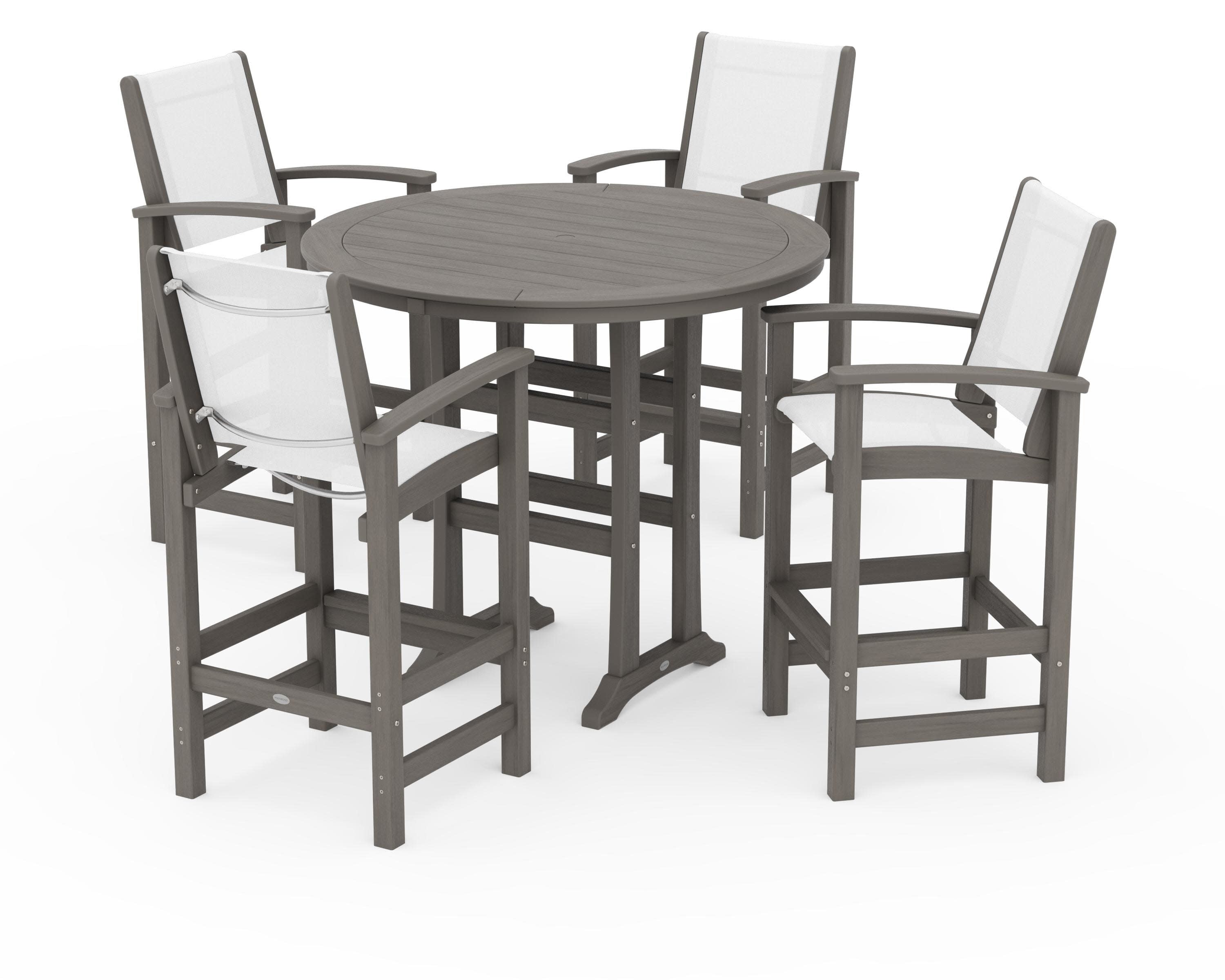 Coastal 5-Piece Nautical Trestle Bar Set in Driftwood / White Sling