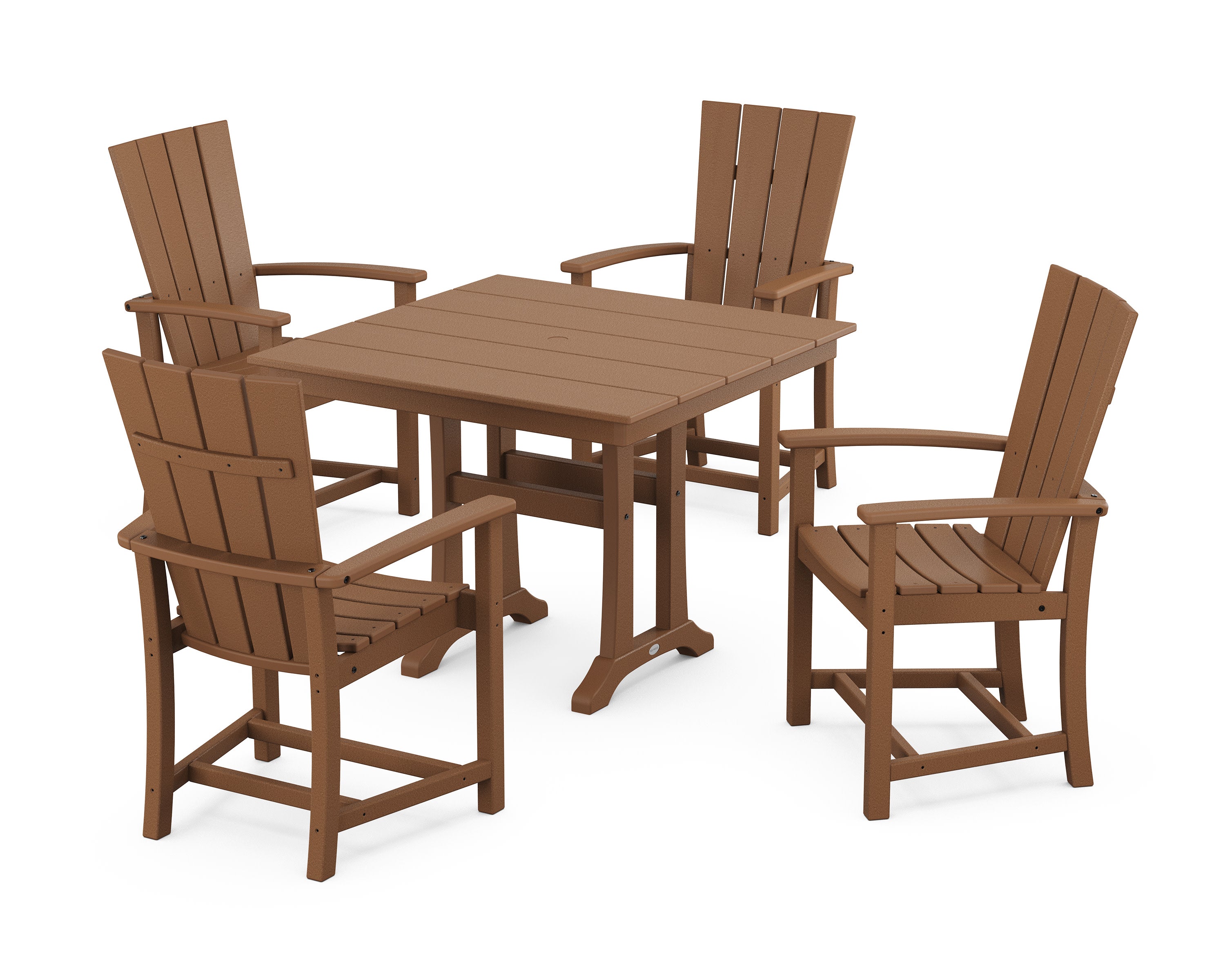 Quattro 5-Piece Farmhouse Dining Set With Trestle Legs in Teak