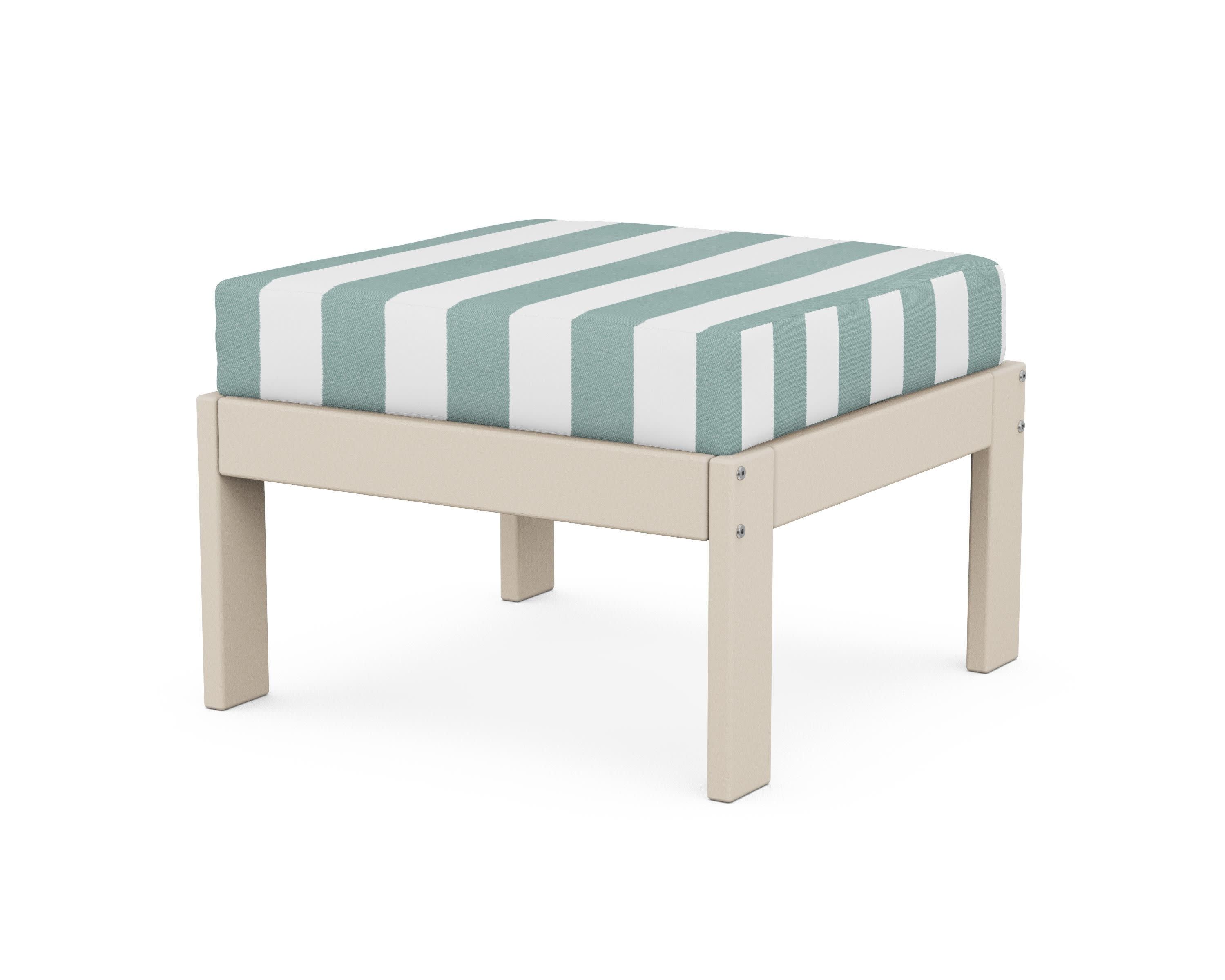 Vineyard Modular Ottoman in Sand / Cabana Stripe Glacier Spa