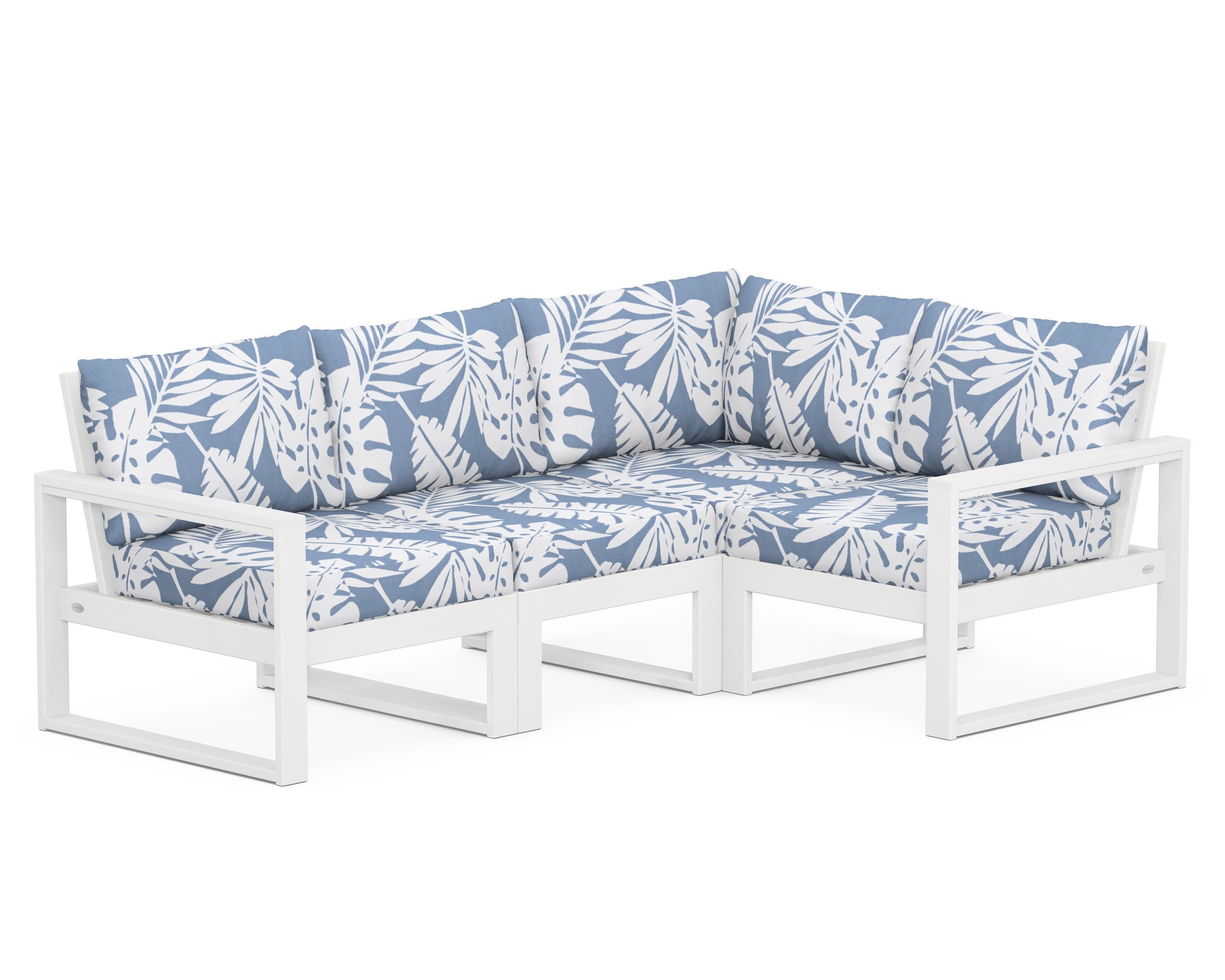 EDGE 4-Piece Modular Deep Seating Set in White / Leaf Sky Blue
