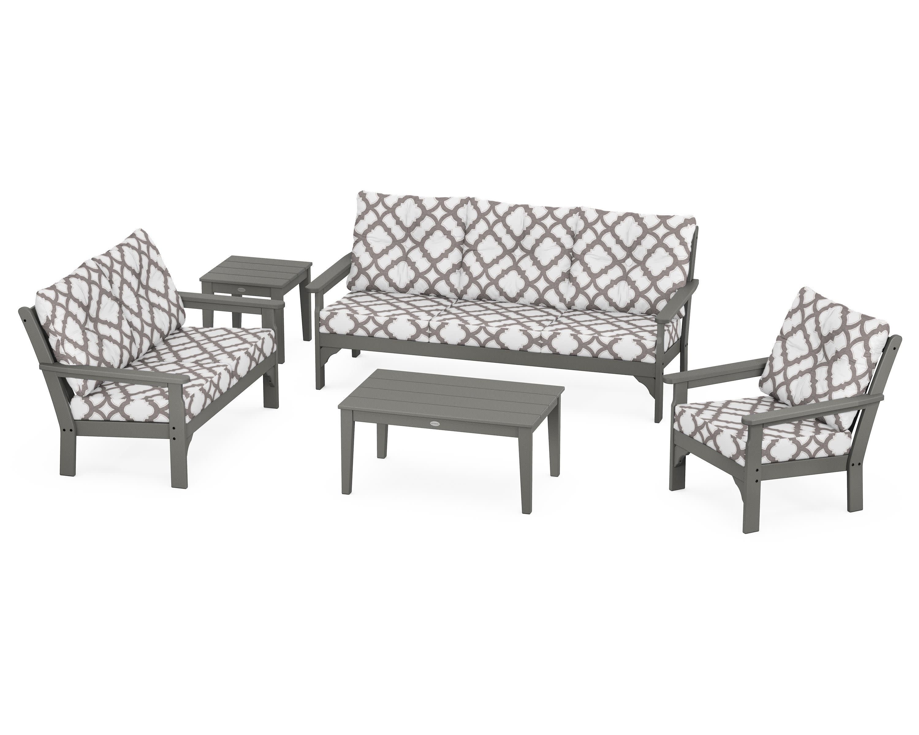 Vineyard 5 Piece Deep Seating Set in Slate Grey / Trellis Grey Mist