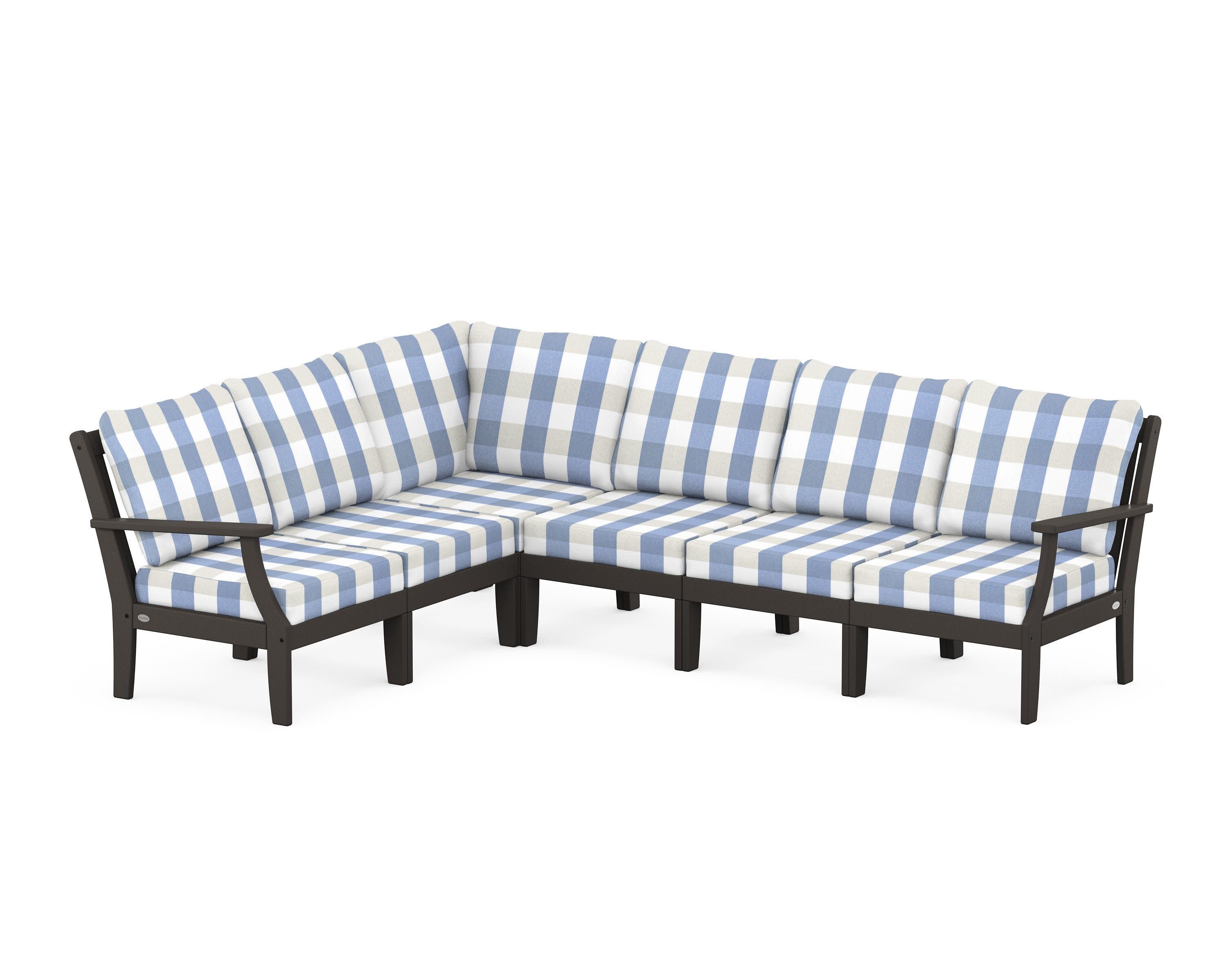 Braxton Modular 6-Piece Deep Seating Set in Vintage Coffee / Buffalo Plaid Sky Blue