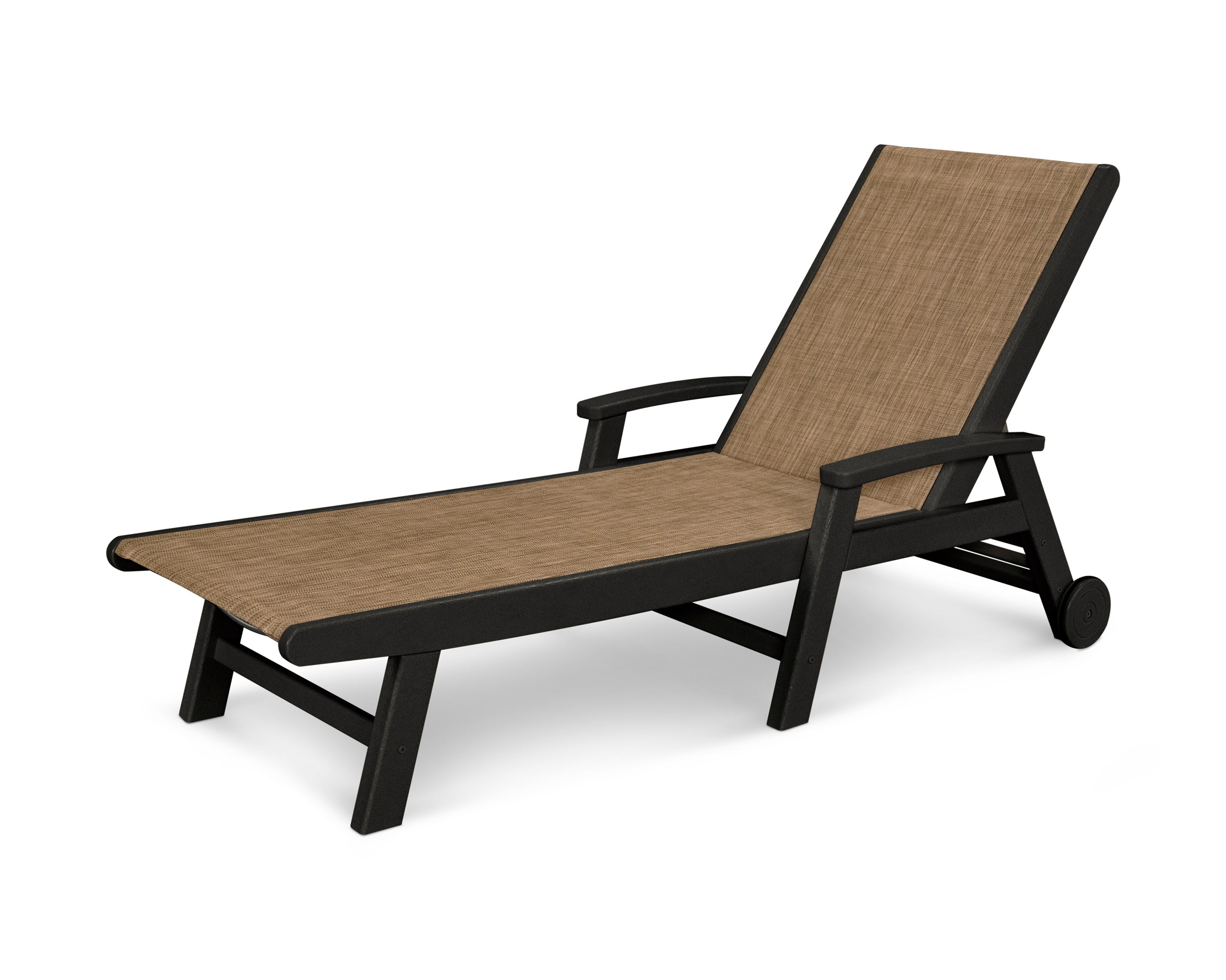 Coastal Chaise with Wheels in Black / Burlap Sling