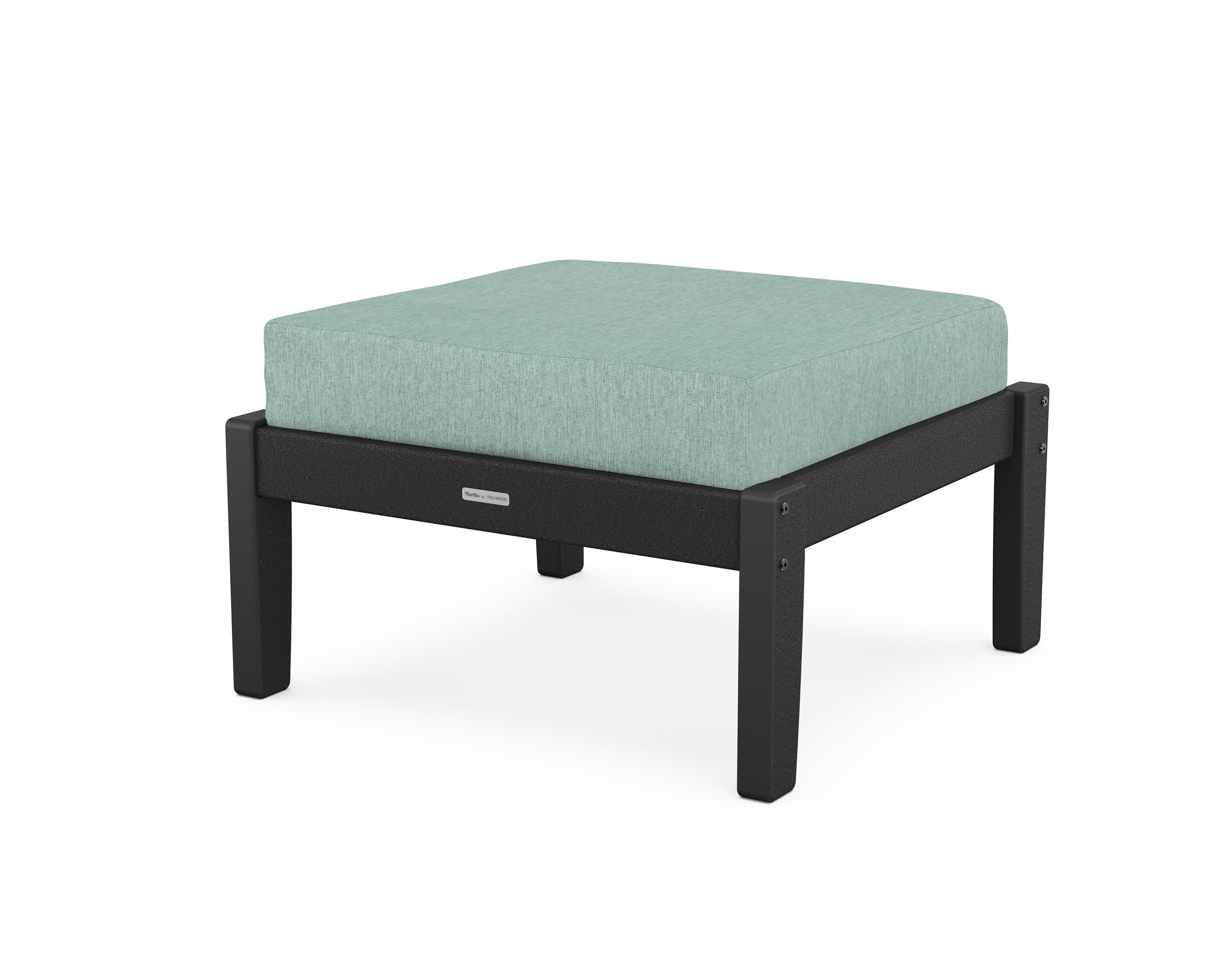 Chinoiserie Deep Seating Ottoman in Black / Glacier Spa