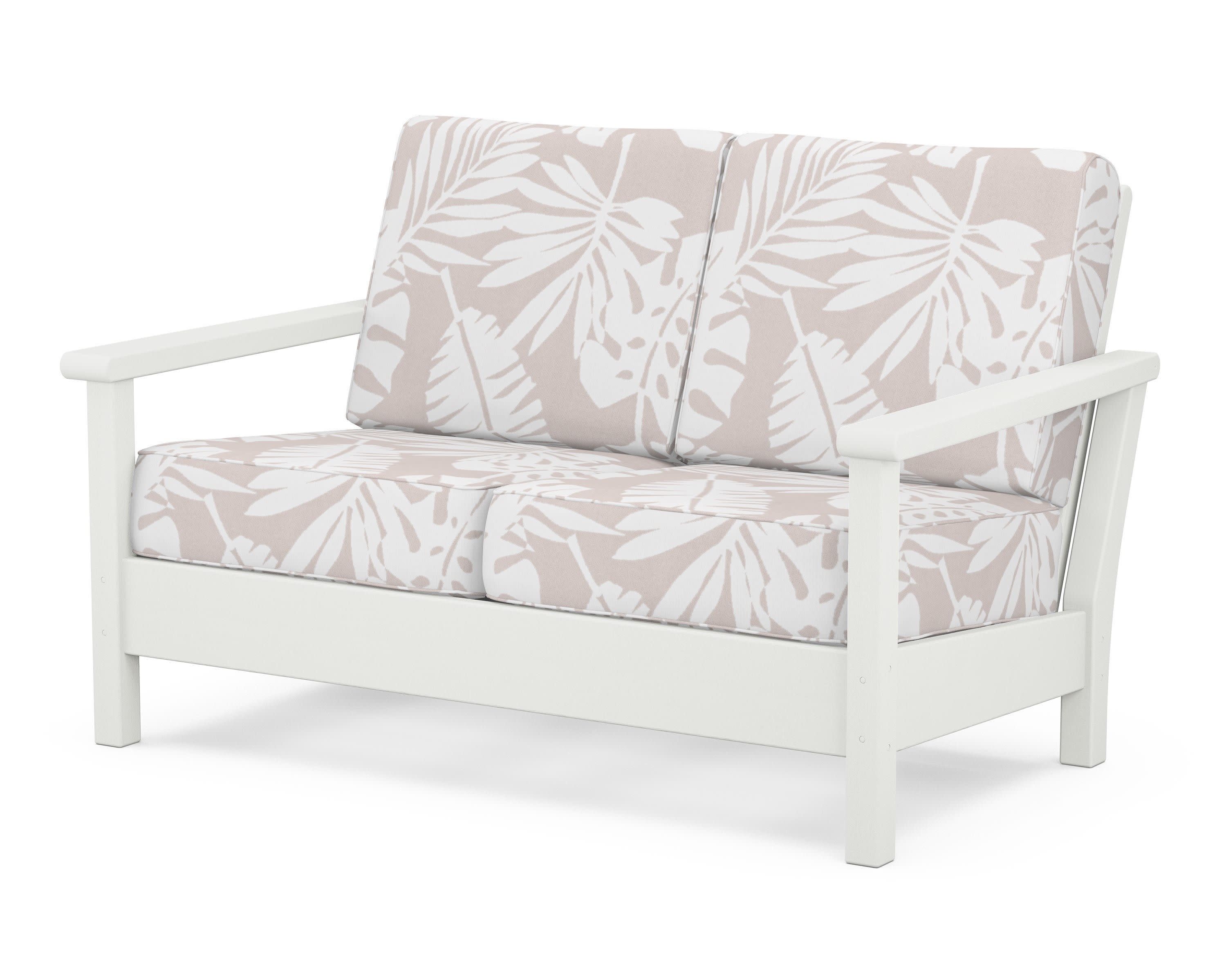 Harbour Deep Seating Loveseat in Vintage White / Leaf Dune Burlap