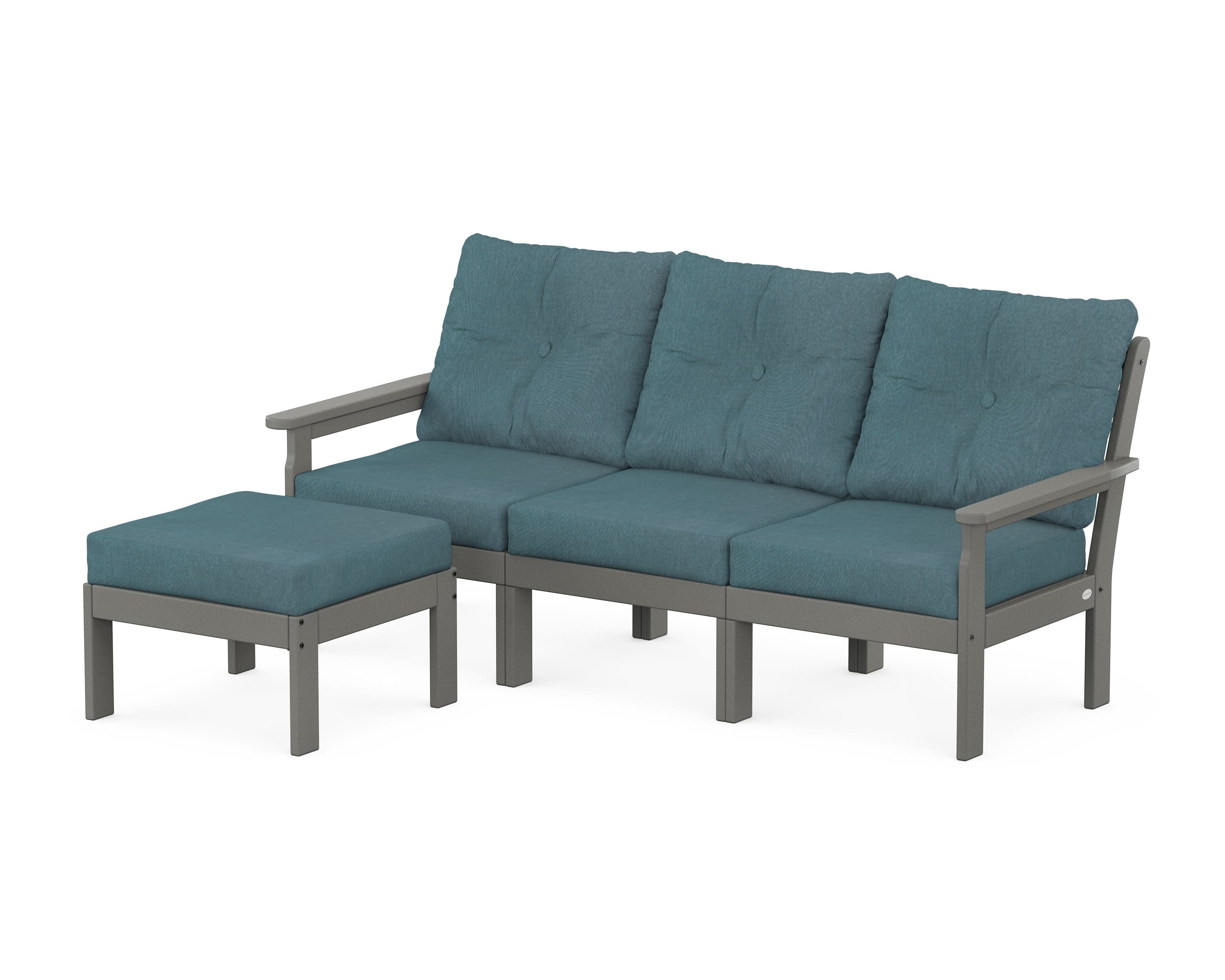 Vineyard 4-Piece Sectional with Ottoman in Slate Grey / Ocean Teal