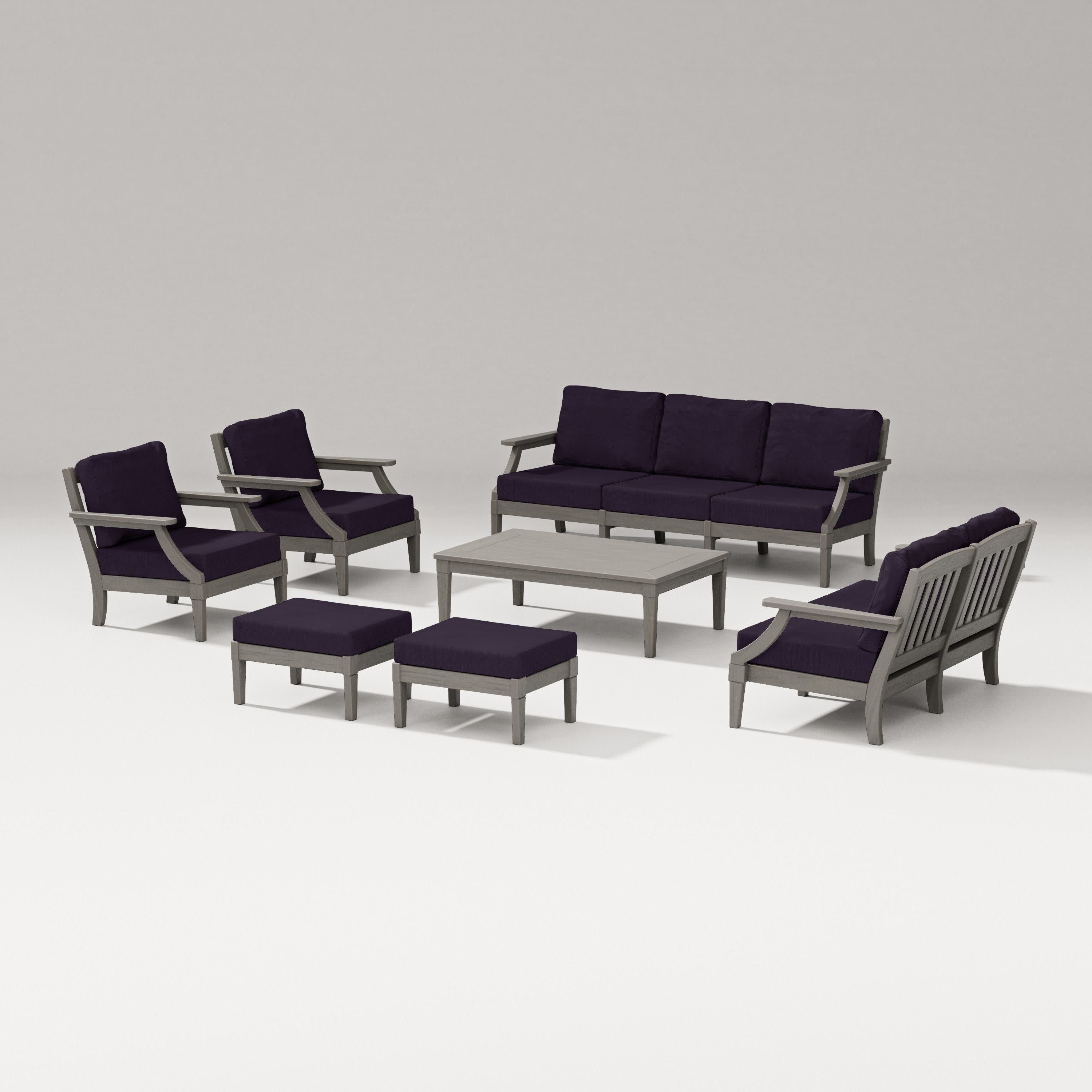 Estate 7-Piece Lounge Sofa Set in Driftwood / Navy Linen