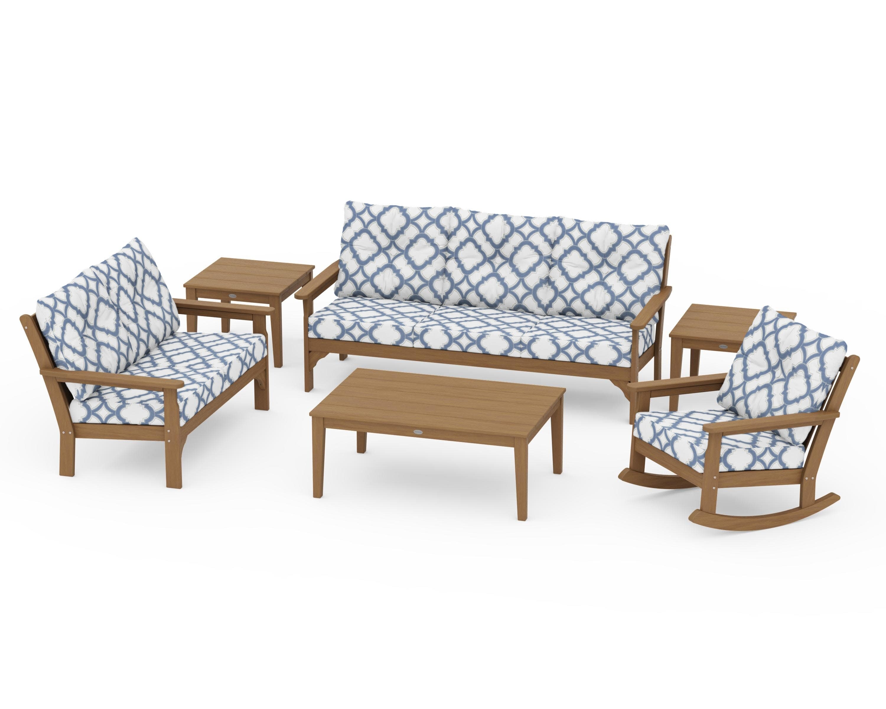 Vineyard 6-Piece Deep Seating Set in Natural / Trellis Sky Blue