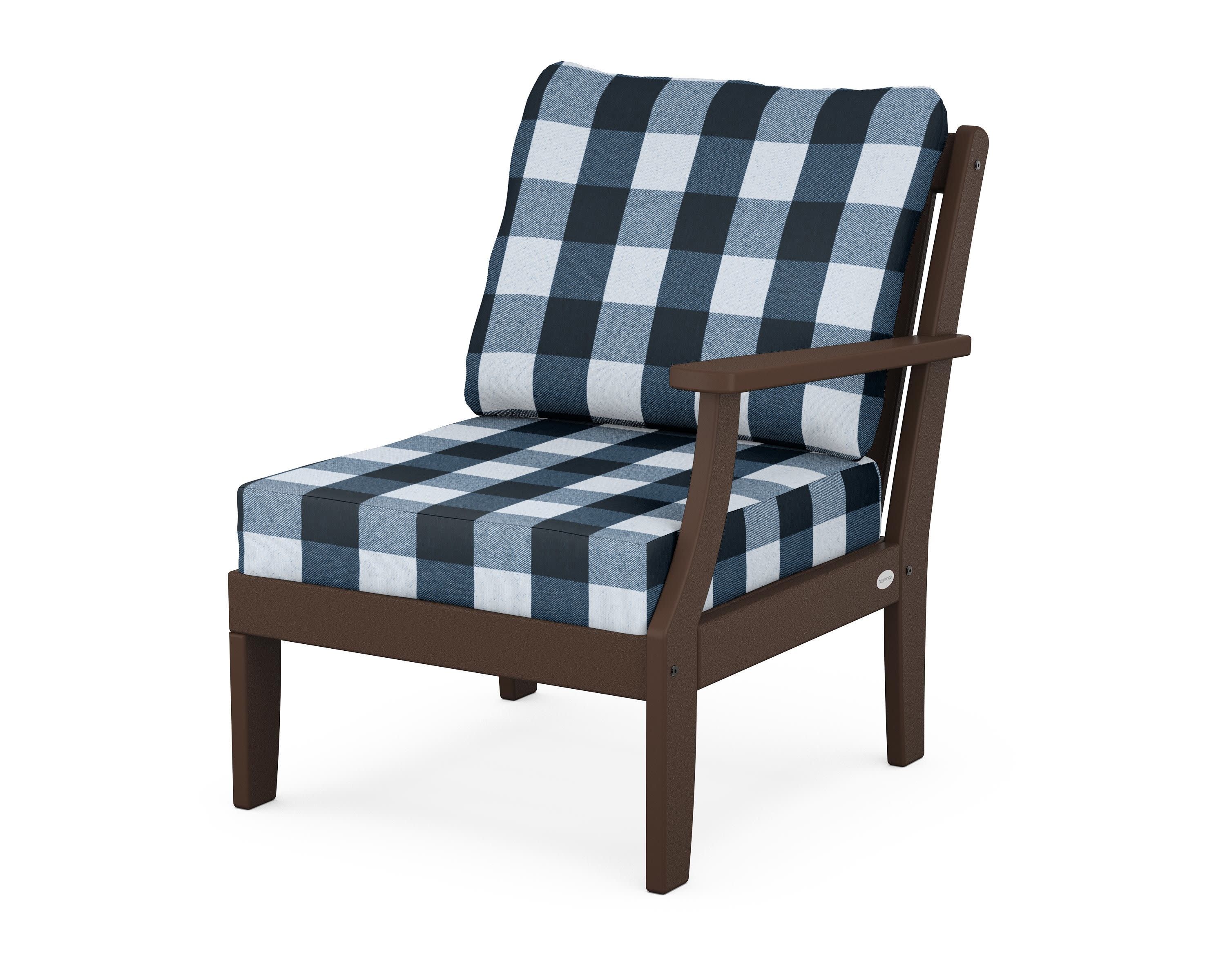 Braxton Modular Right Arm Chair in Mahogany / Buffalo Plaid Marine Indigo