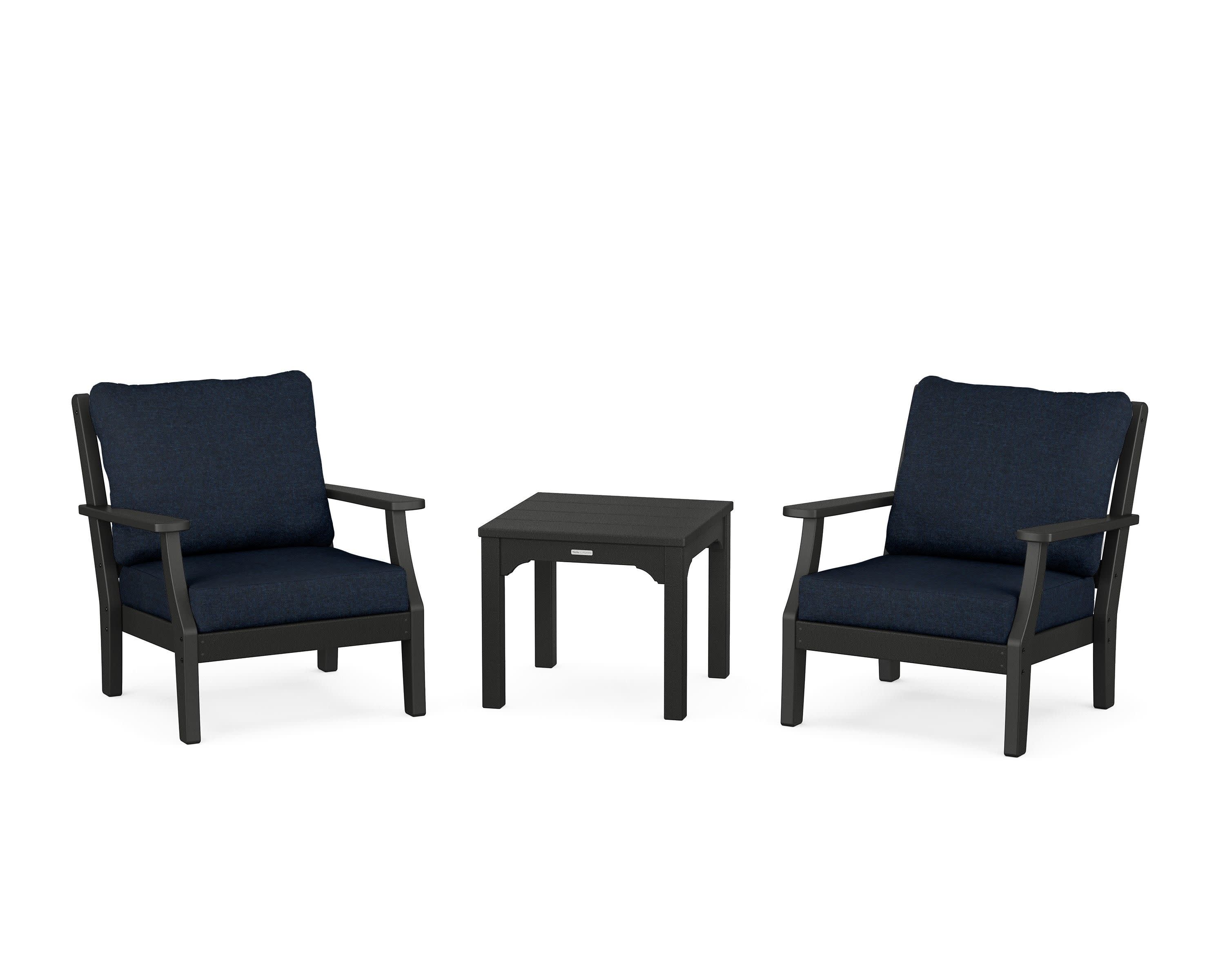 Chinoiserie 3-Piece Deep Seating Set in Black / Marine Indigo