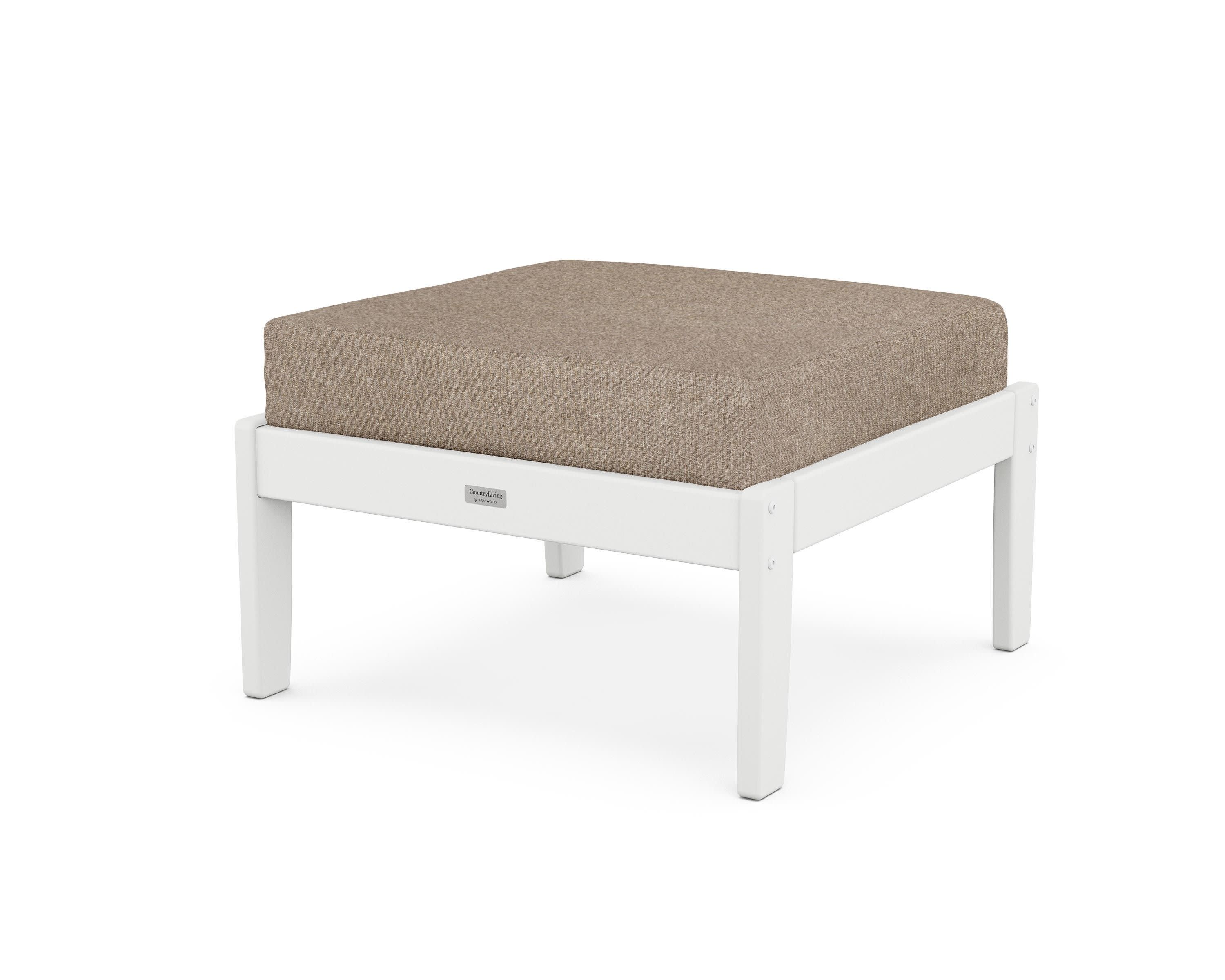 Cottage Deep Seating Ottoman in White / Spiced Burlap