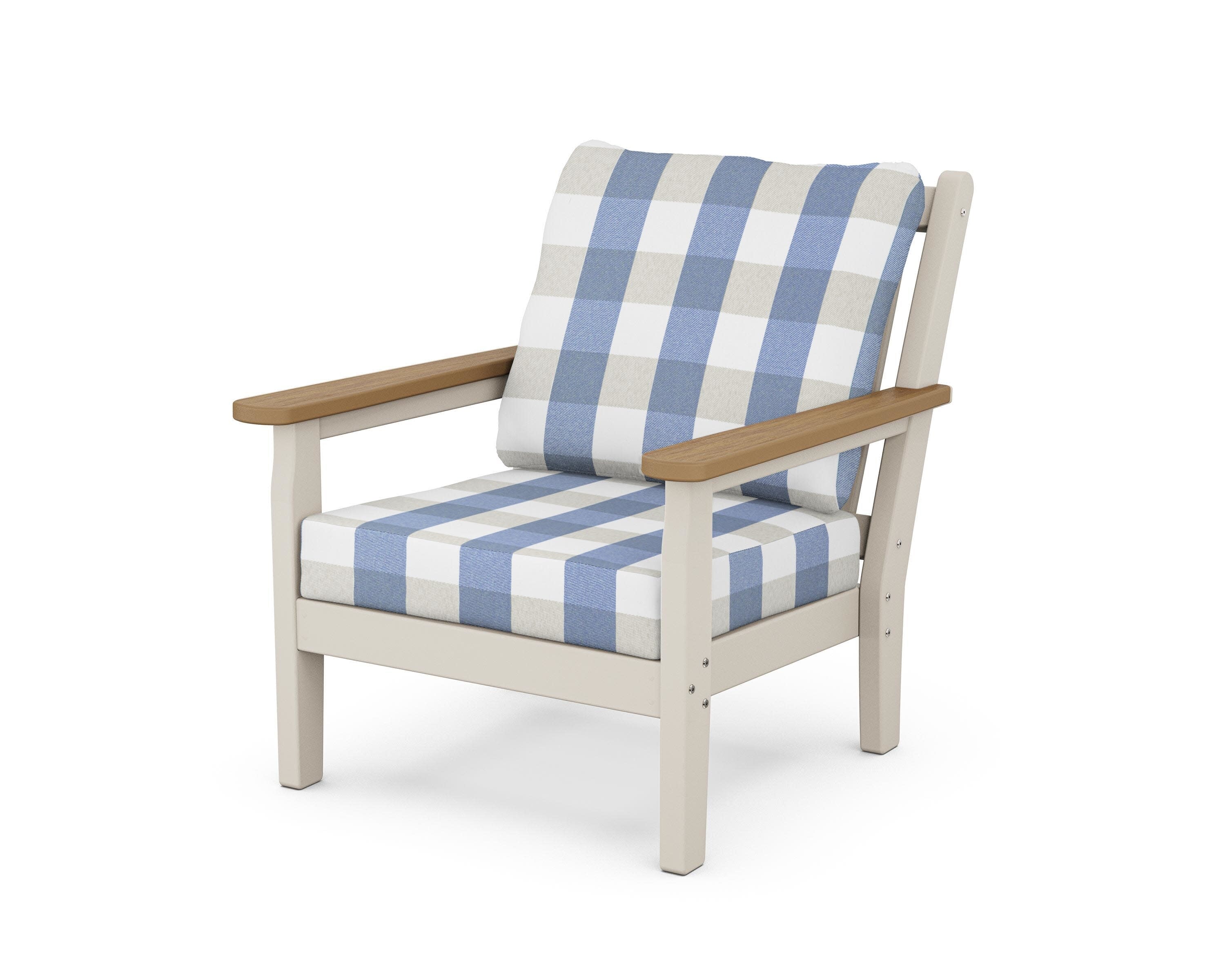 Chippendale Deep Seating Chair in Sand / Natural / Buffalo Plaid Sky Blue