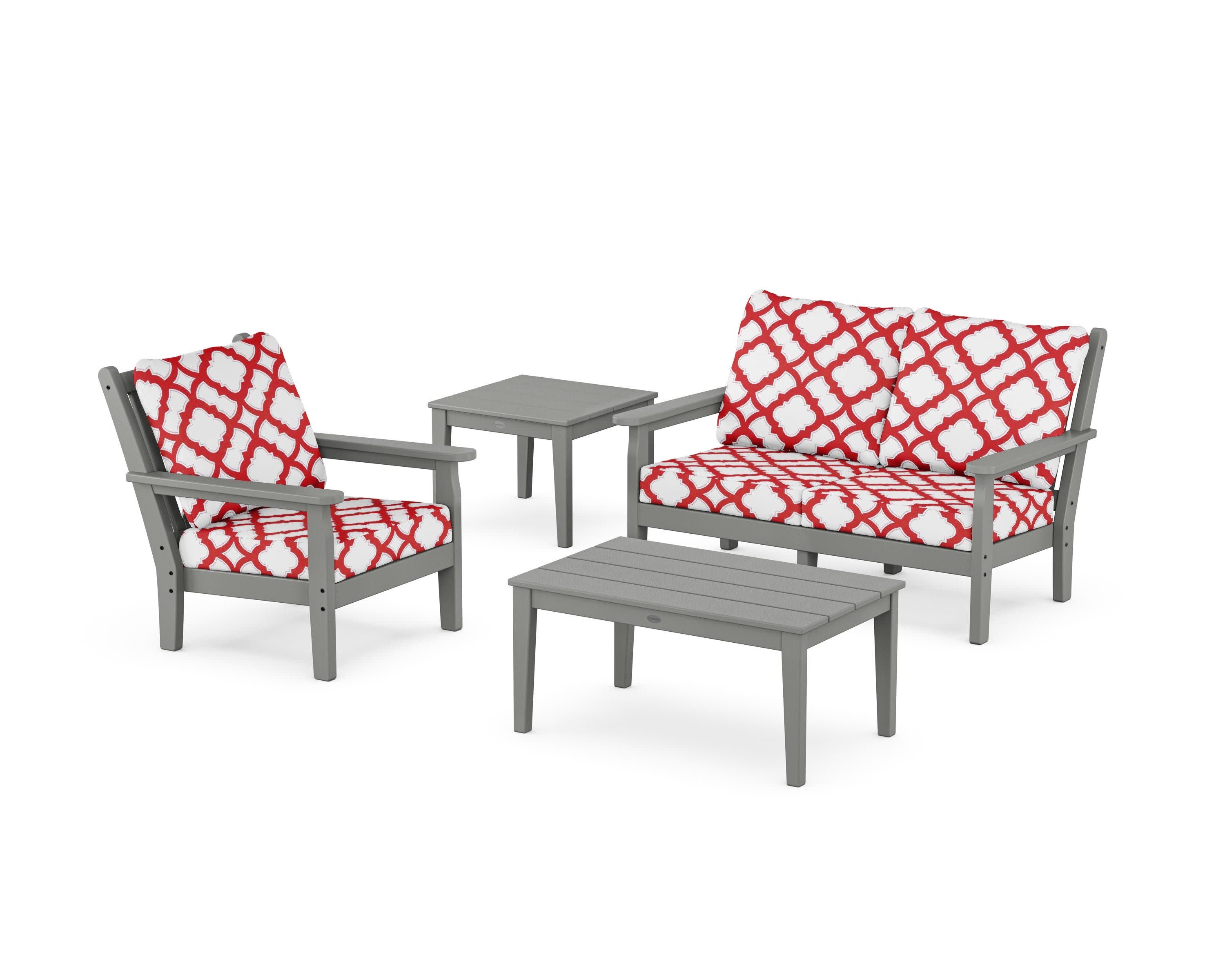 Chippendale 4-Piece Deep Seating Set in Slate Grey / Trellis Crimson