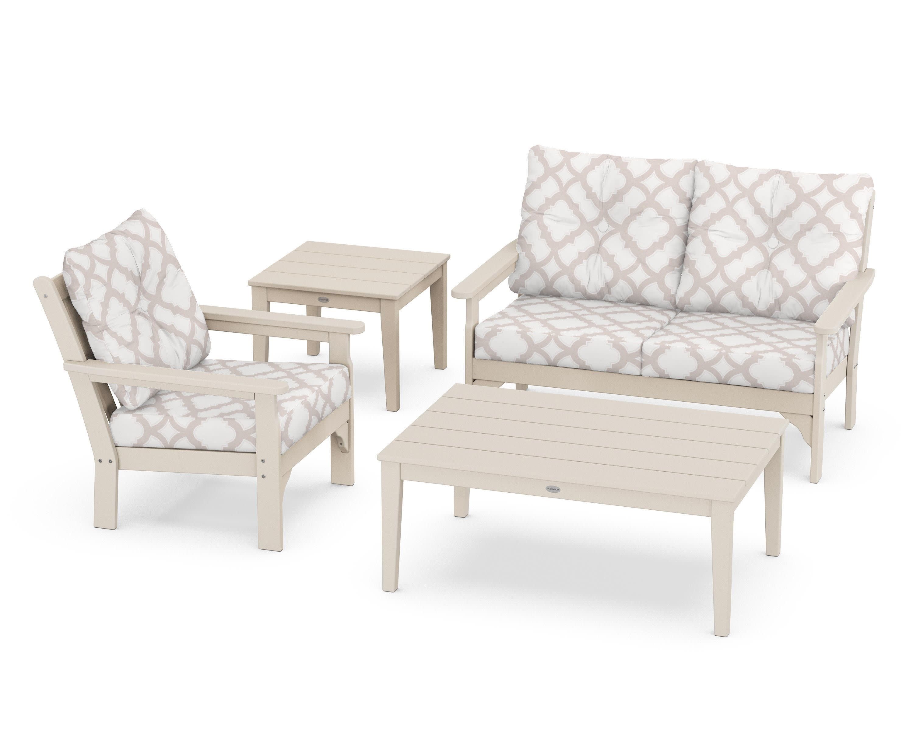 Vineyard 4-Piece Deep Seating Set in Sand / Trellis Dune Burlap