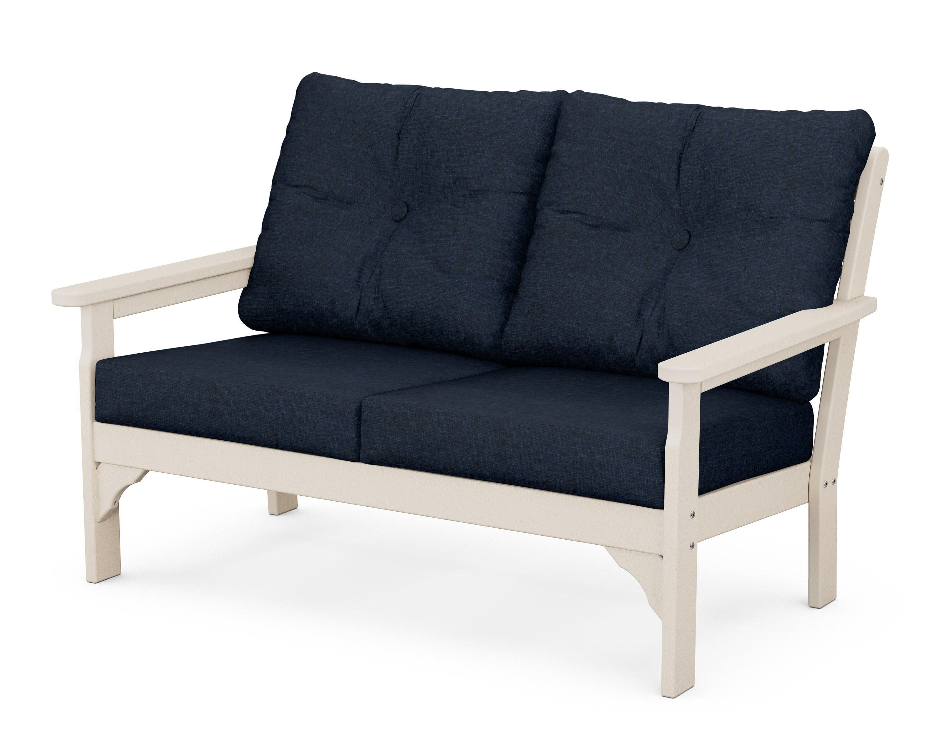 Vineyard Deep Seating Loveseat in Sand / Marine Indigo