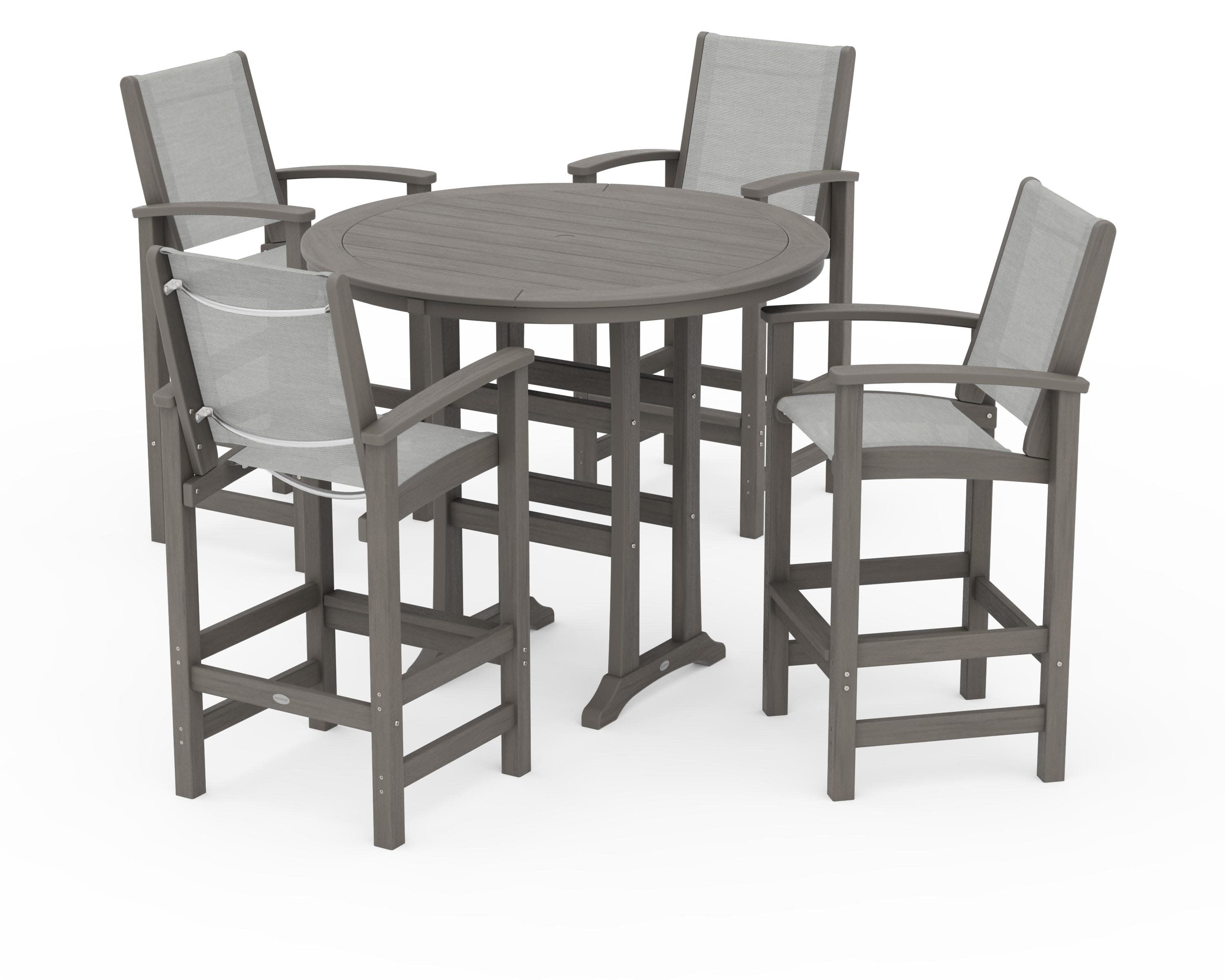 Coastal 5-Piece Nautical Trestle Bar Set in Driftwood / Metallic Sling