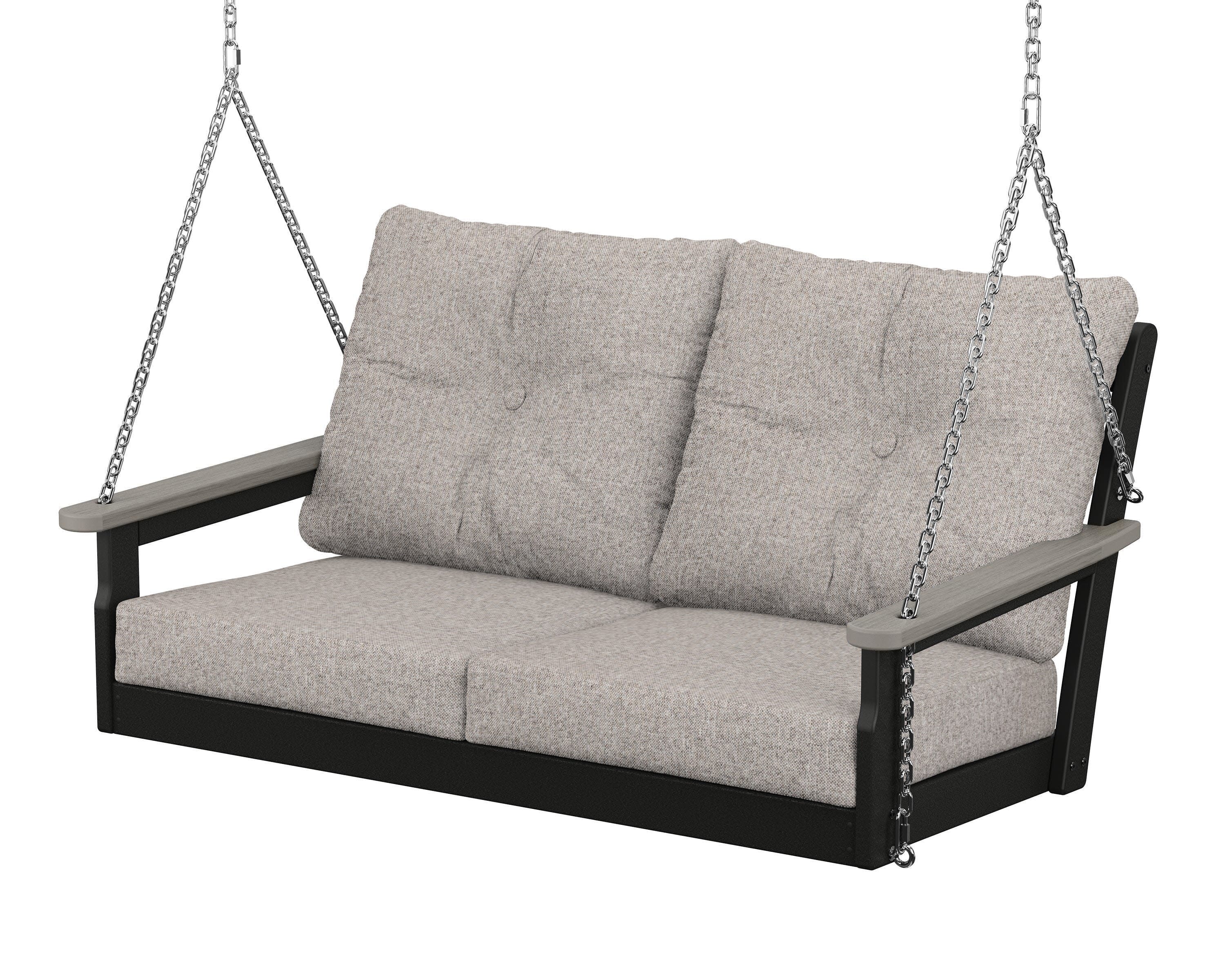Vineyard Deep Seating Swing in Black / Driftwood / Weathered Tweed