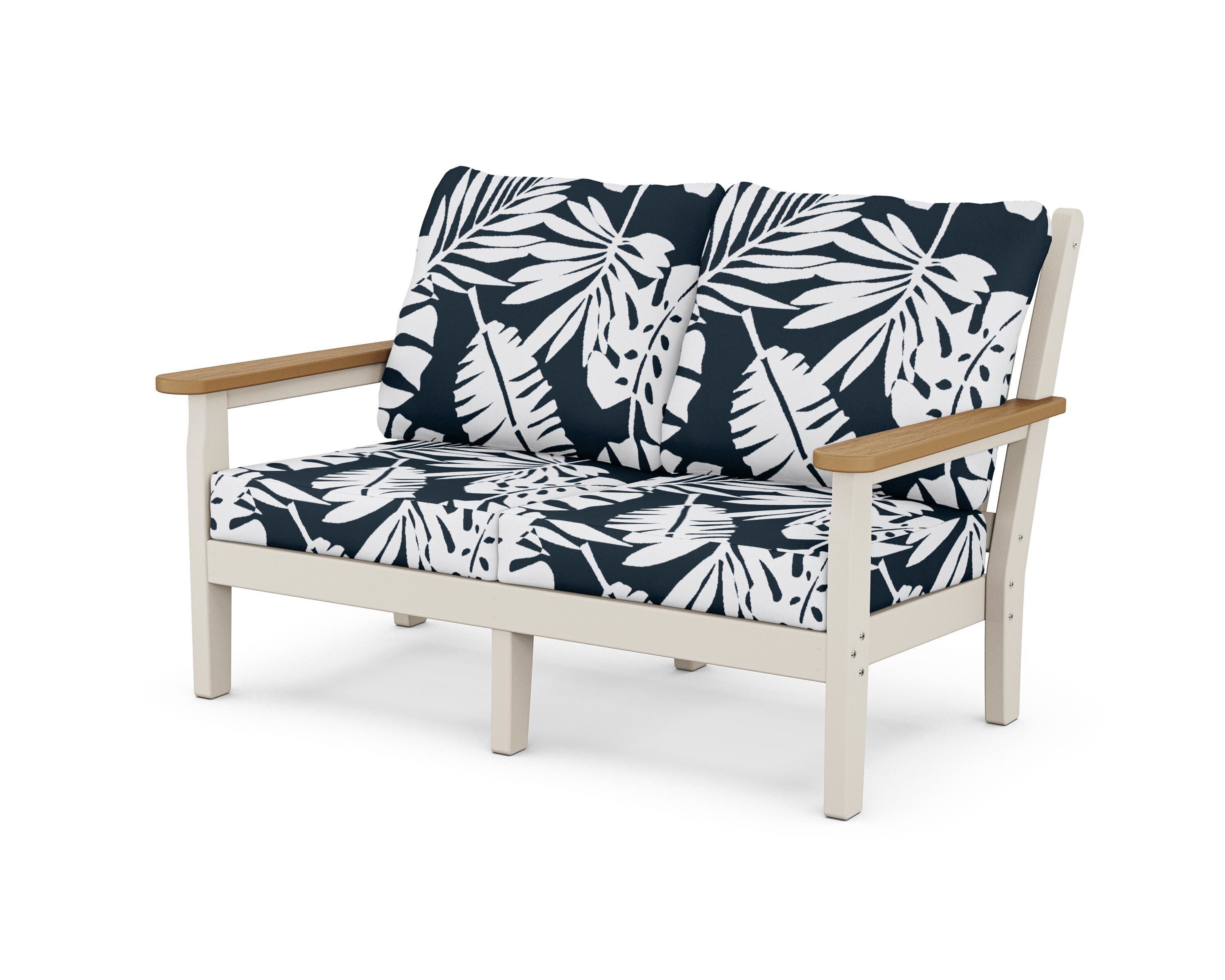 Chippendale Deep Seating Loveseat in Sand / Natural / Leaf Marine Indigo