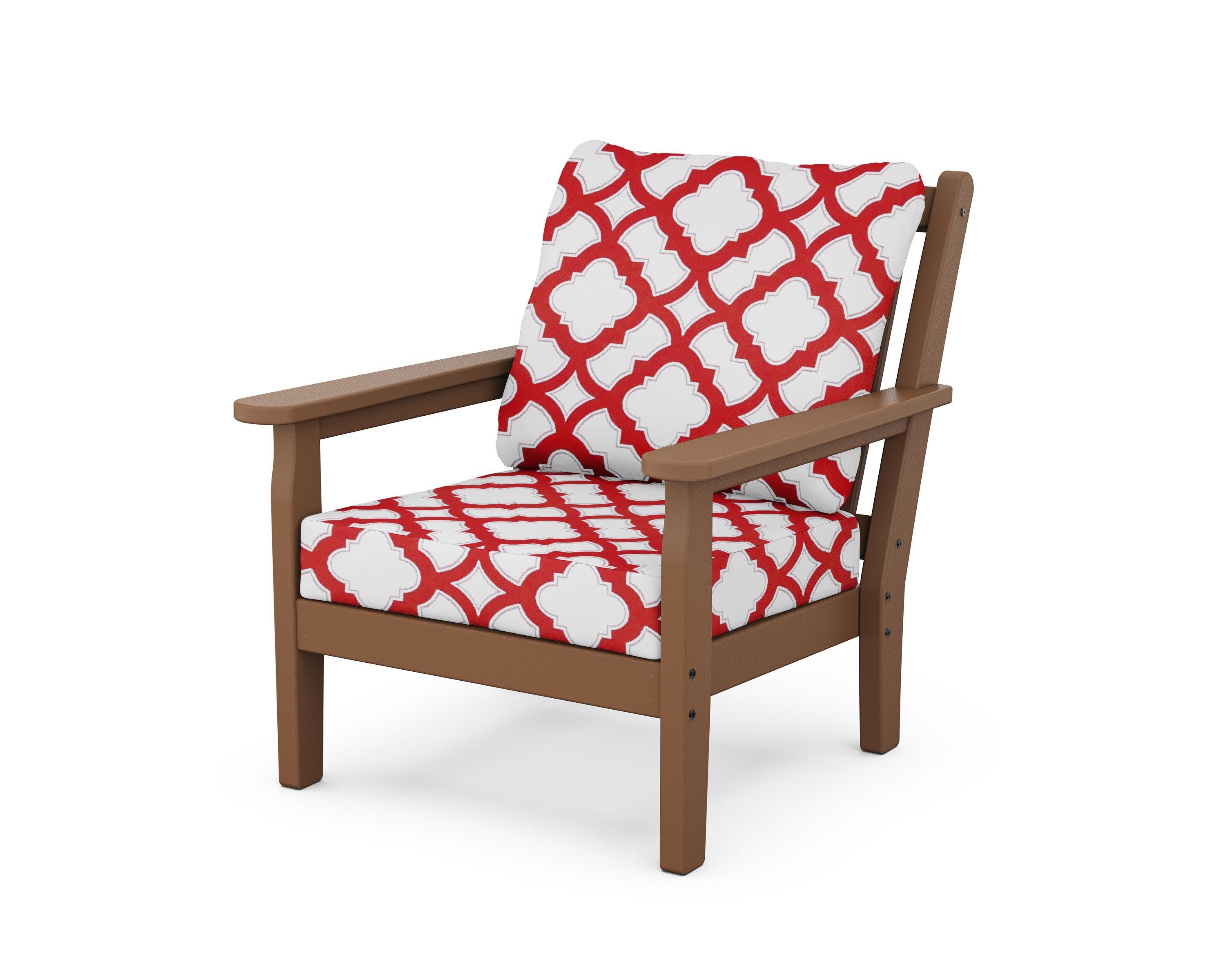 Chippendale Deep Seating Chair in Teak / Trellis Crimson