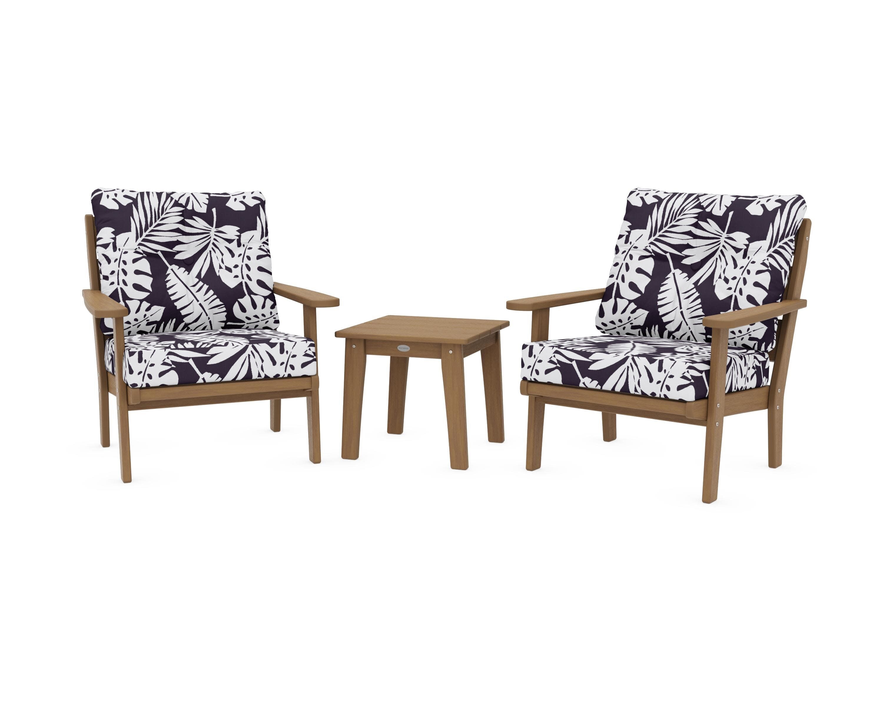Lakeside 3-Piece Deep Seating Chair Set in Natural / Leaf Navy