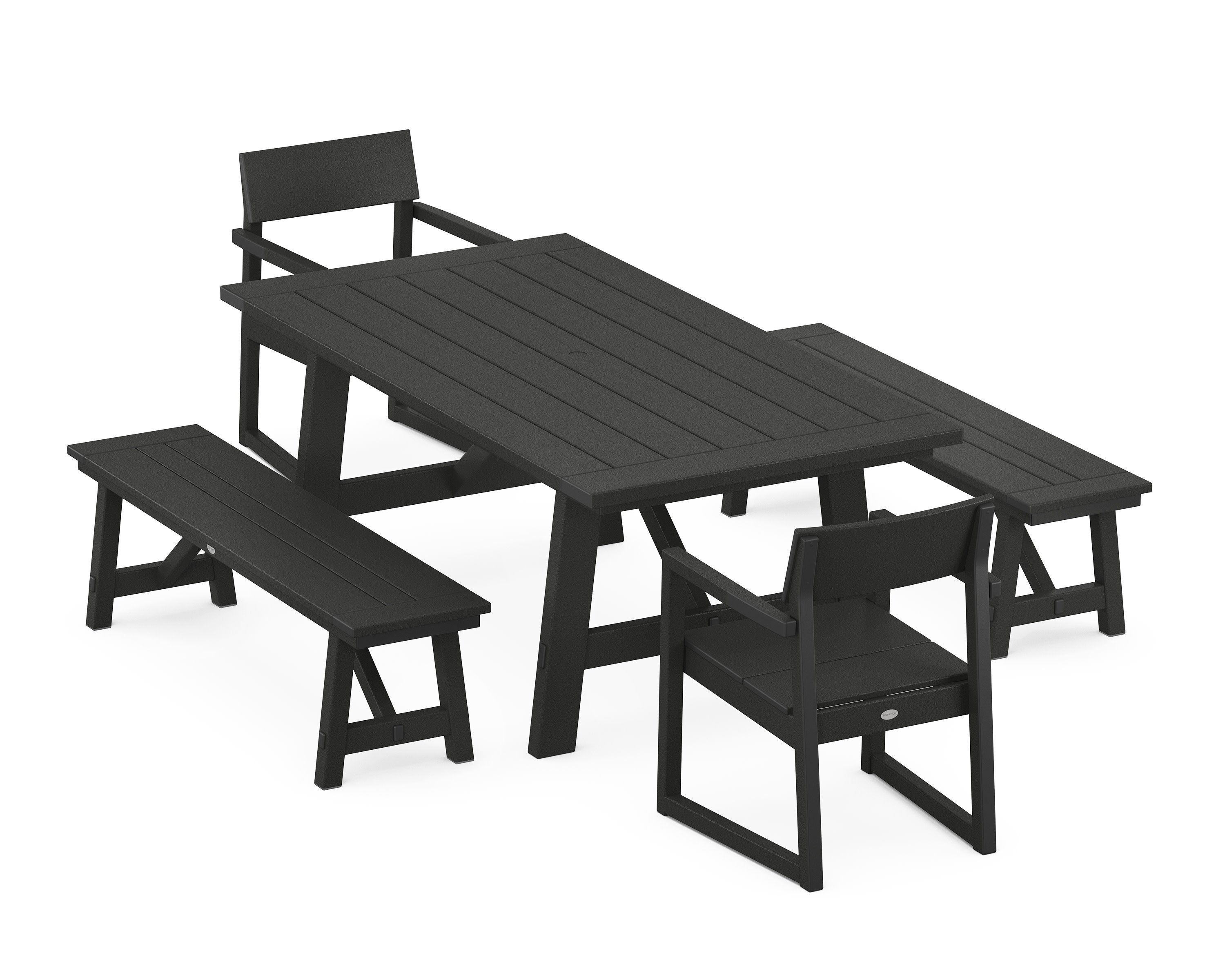EDGE 5-Piece Rustic Farmhouse Dining Set With Benches in Black