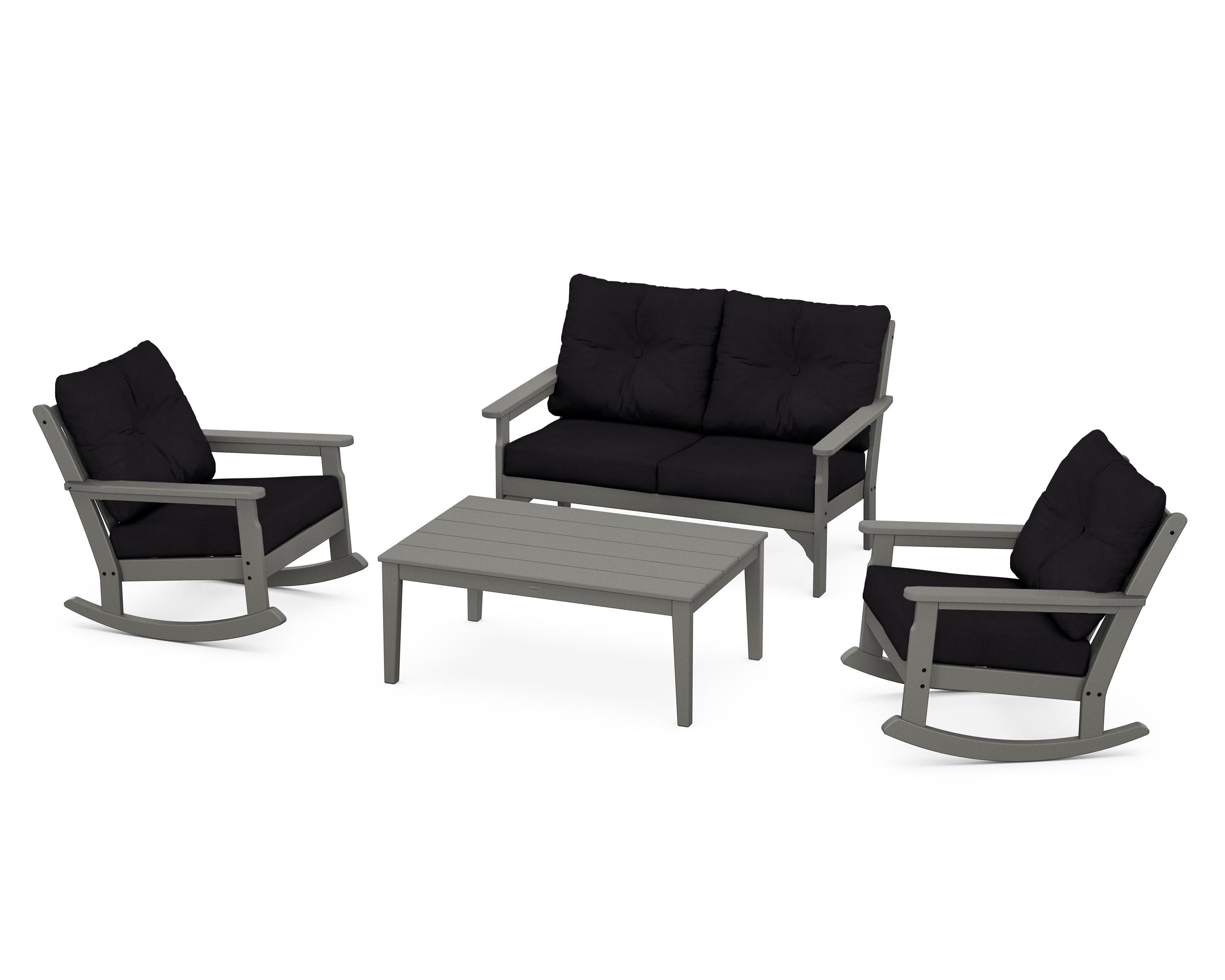 Vineyard 4-Piece Deep Seating Rocking Chair Set in Slate Grey / Midnight Linen