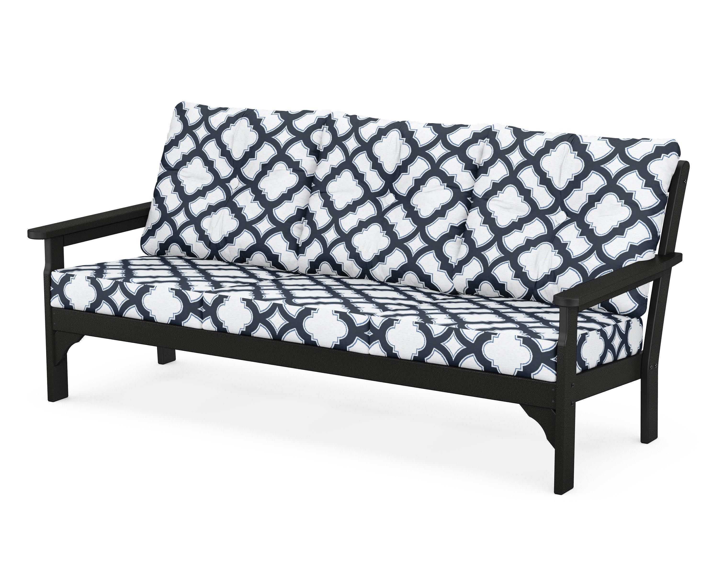 Vineyard Deep Seating Sofa in Black / Trellis Marine Indigo