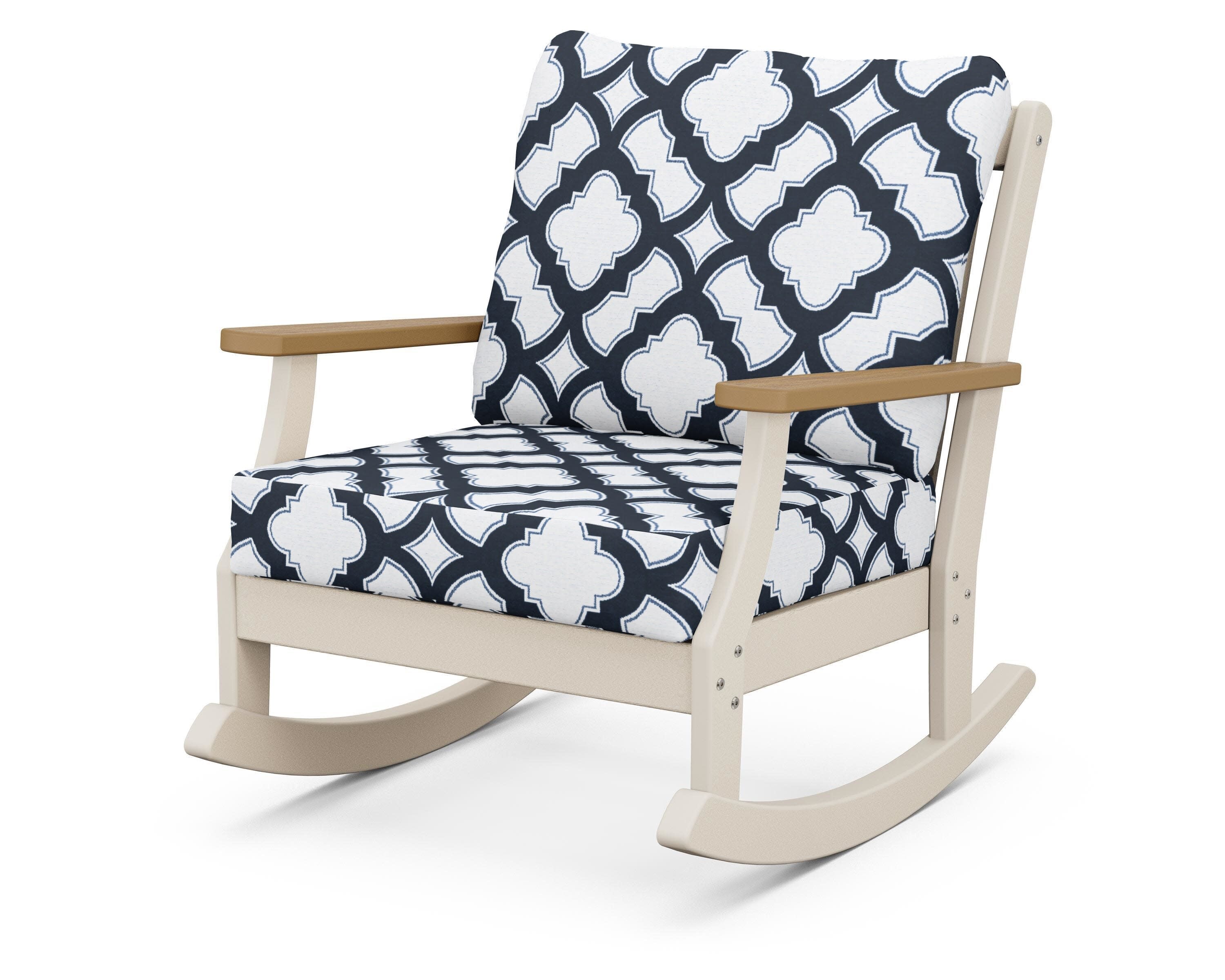 Braxton Deep Seating Rocking Chair in Sand / Natural / Trellis Marine Indigo