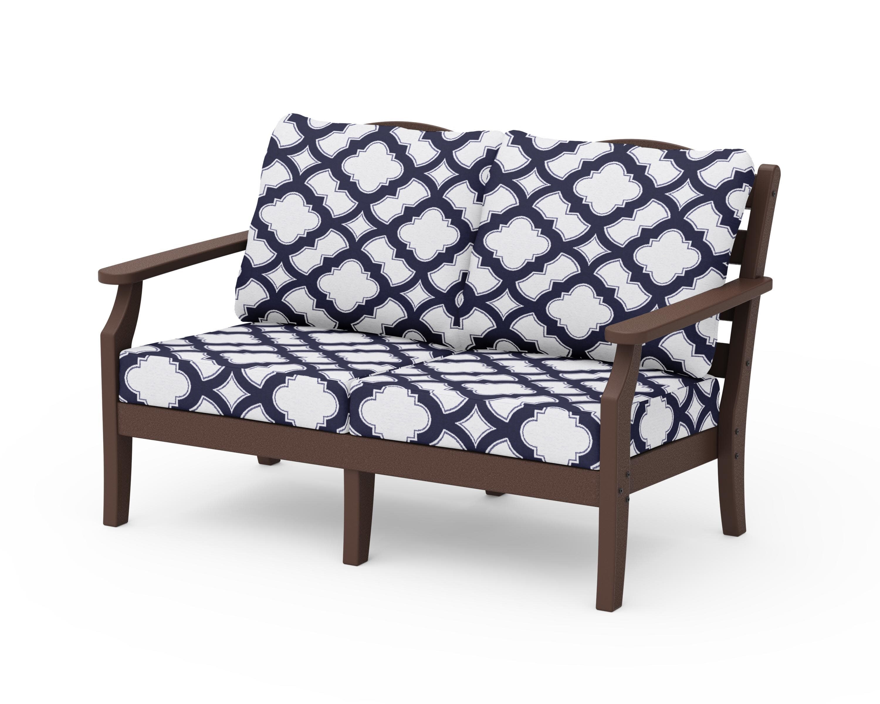 Savannah Deep Seating Loveseat in Mahogany / Trellis Navy