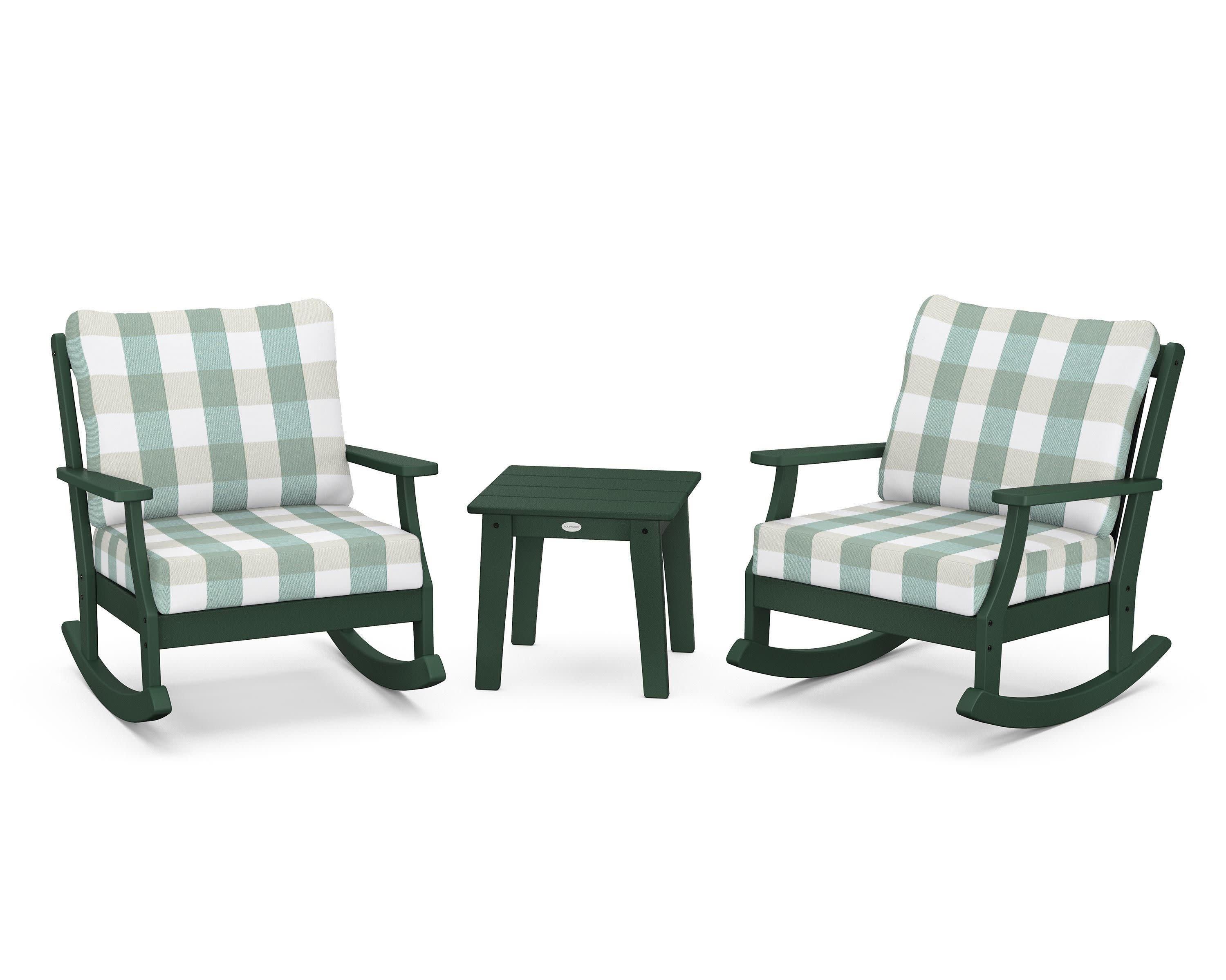 Braxton 3-Piece Deep Seating Rocker Set in Green / Buffalo Plaid Glacier Spa