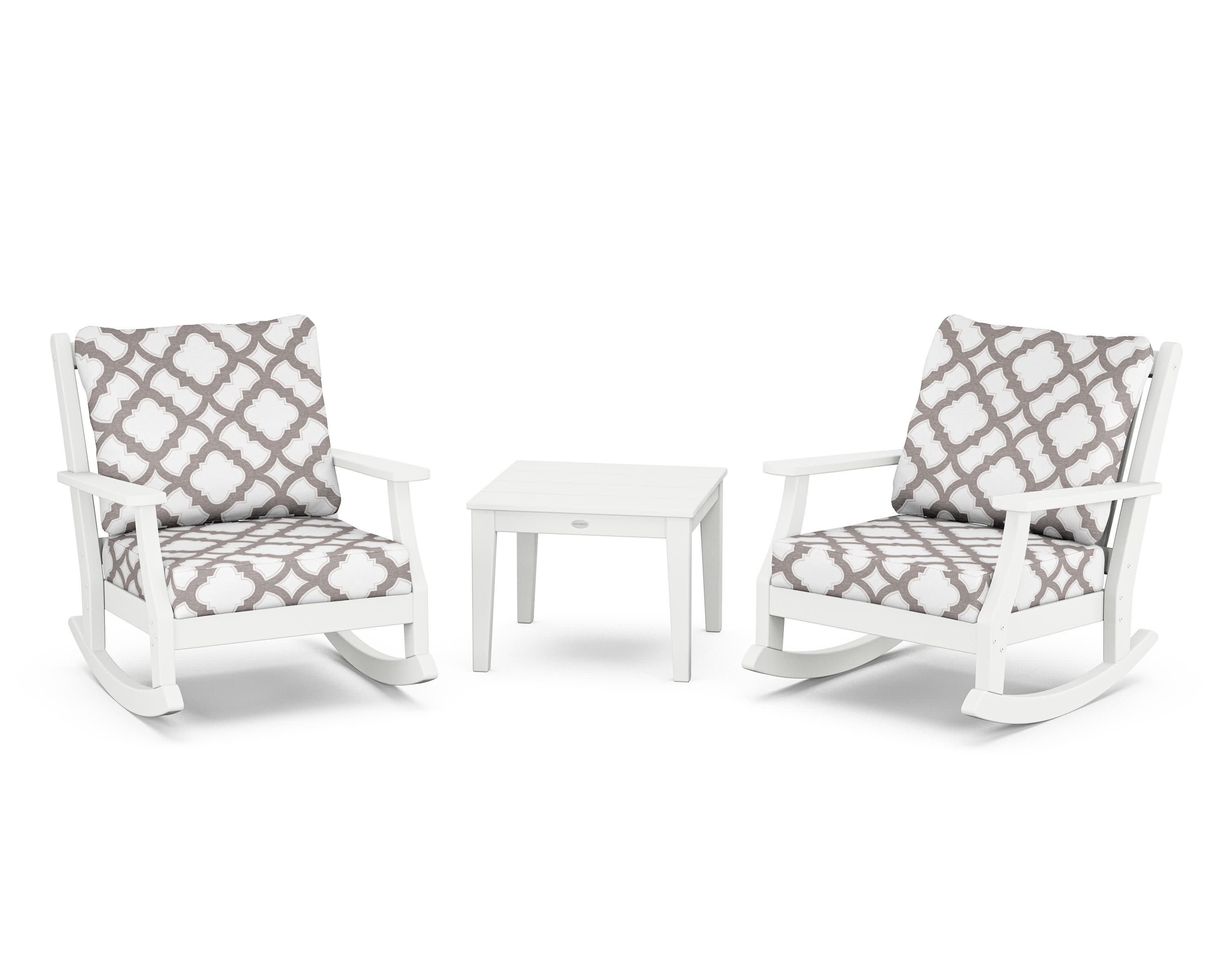 Wovendale 3-Piece Deep Seating Rocker Set in White / Trellis Grey Mist
