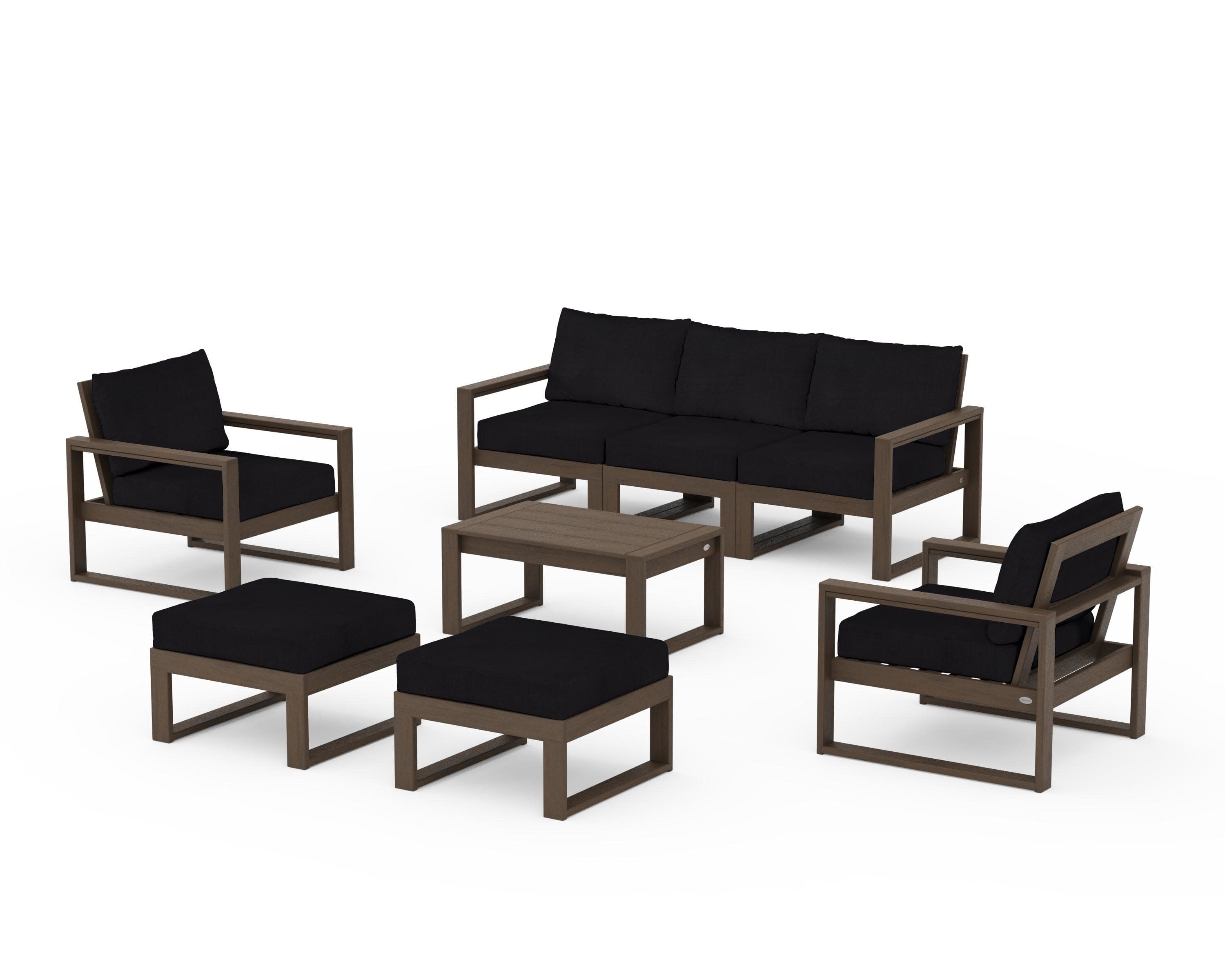 EDGE Sectional 8-Piece Lounge Sofa Set in Kona / Midnight Linen