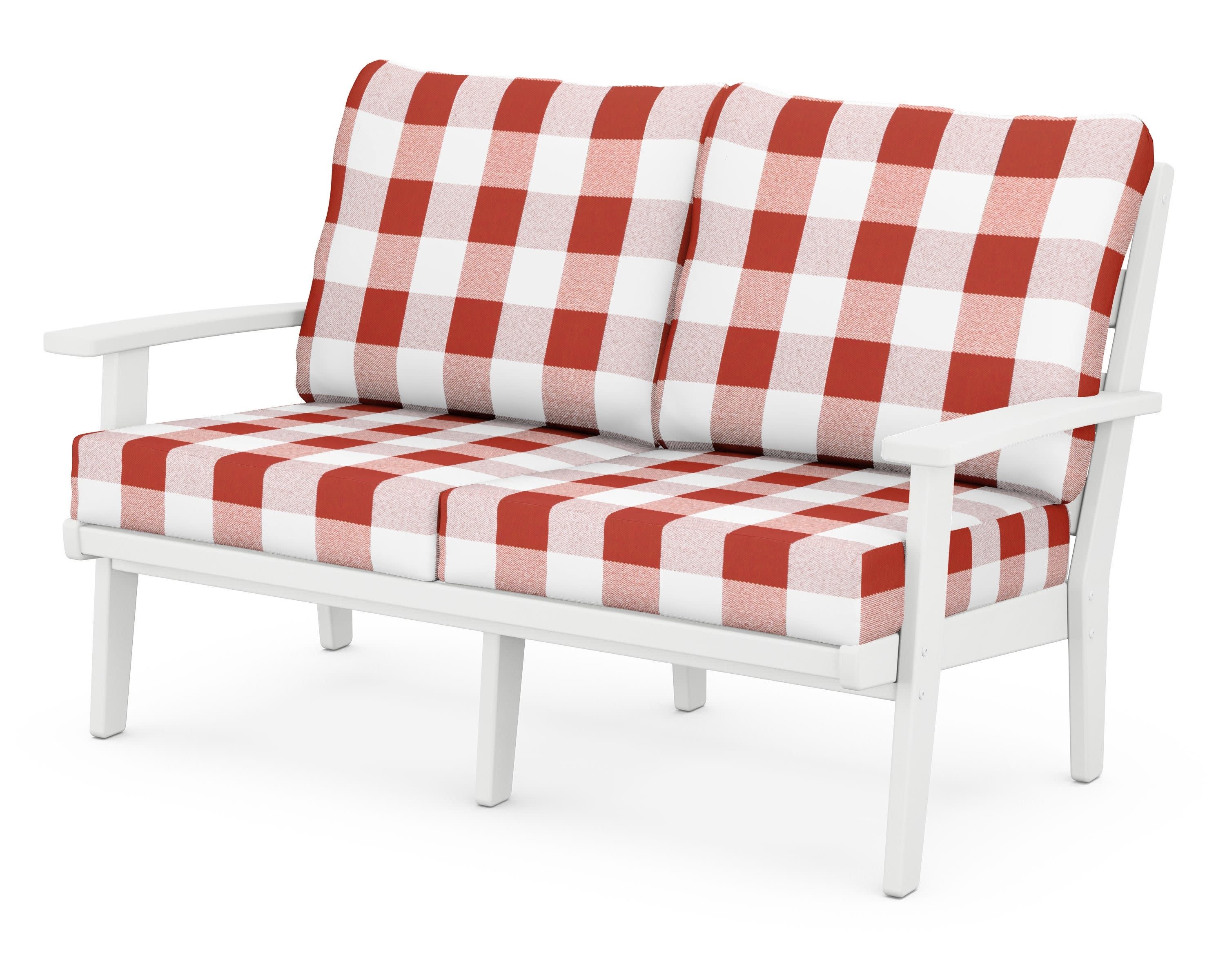 Grant Park Deep Seating Loveseat in White / Buffalo Plaid Crimson