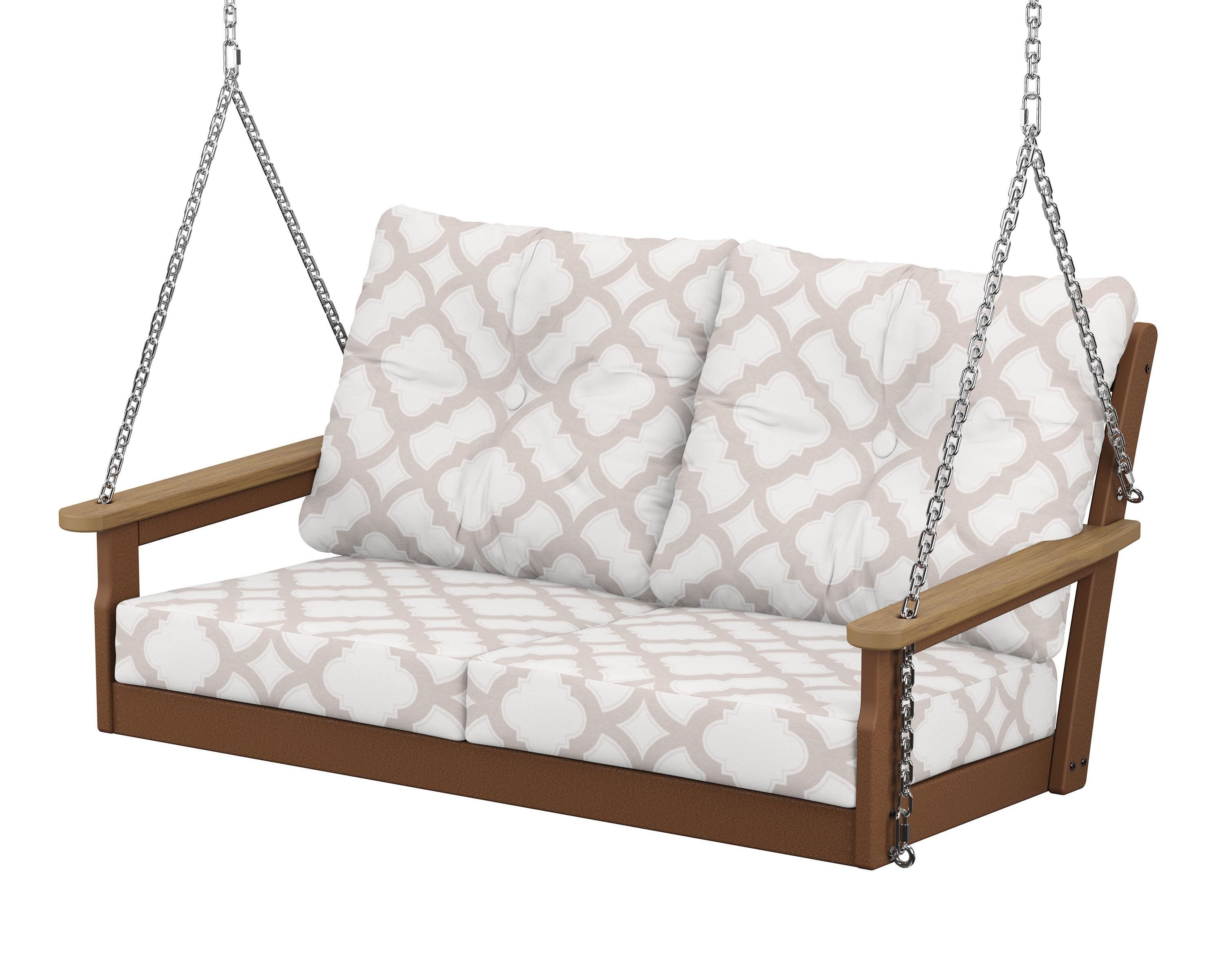 Vineyard Deep Seating Swing in Teak / Natural / Trellis Dune Burlap