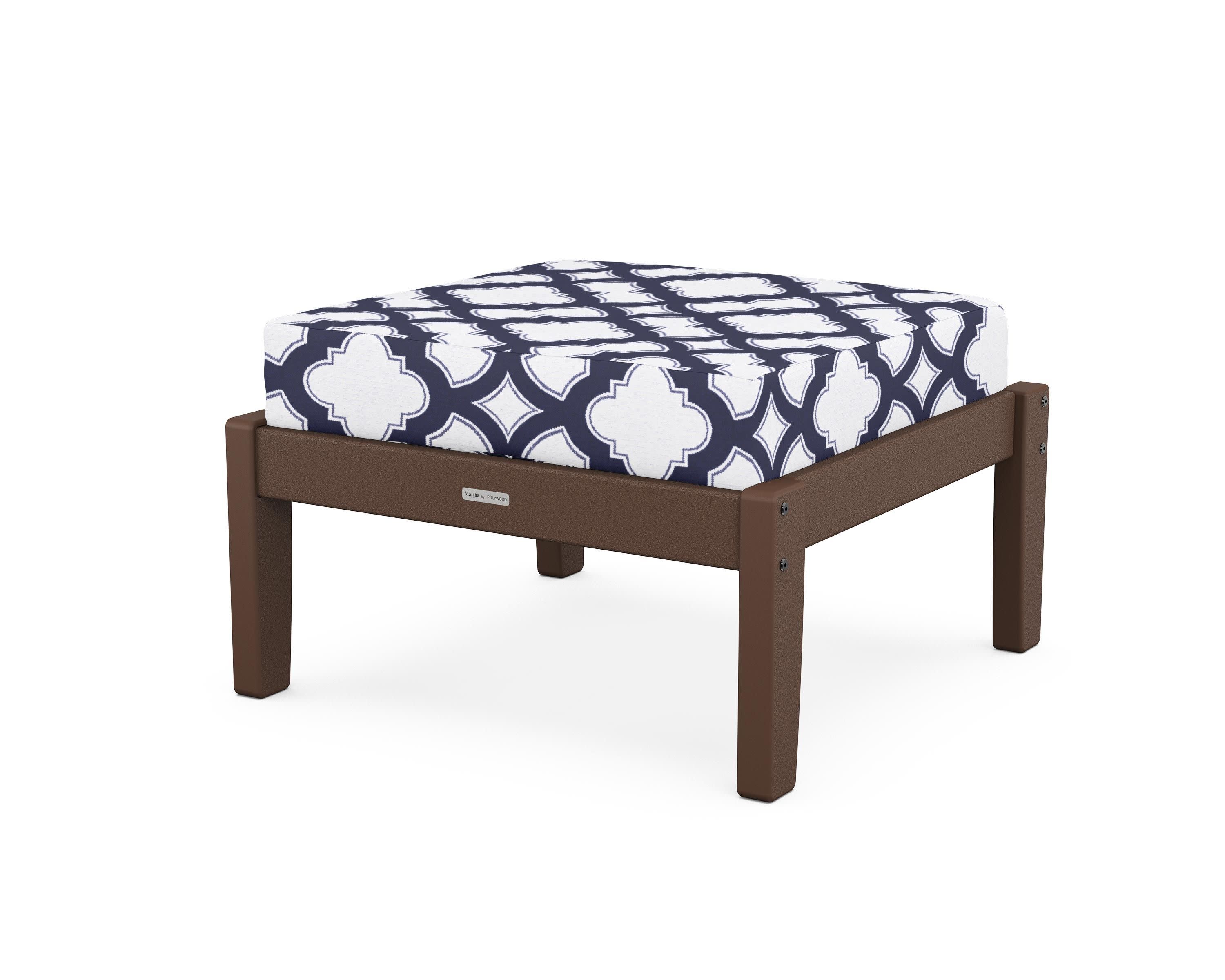 Chinoiserie Deep Seating Ottoman in Mahogany / Trellis Navy