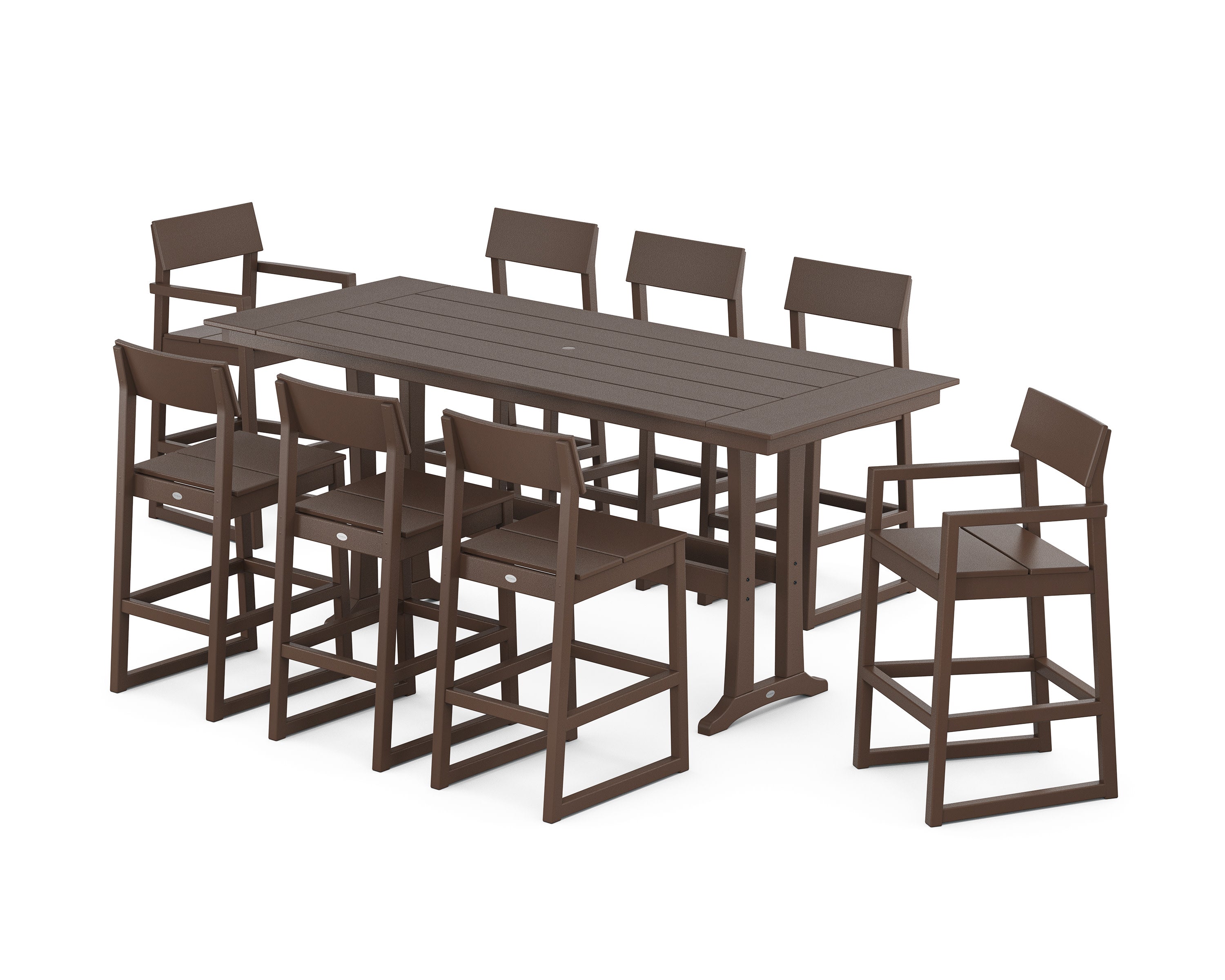 EDGE 9-Piece Farmhouse Bar Set with Trestle Legs in Mahogany