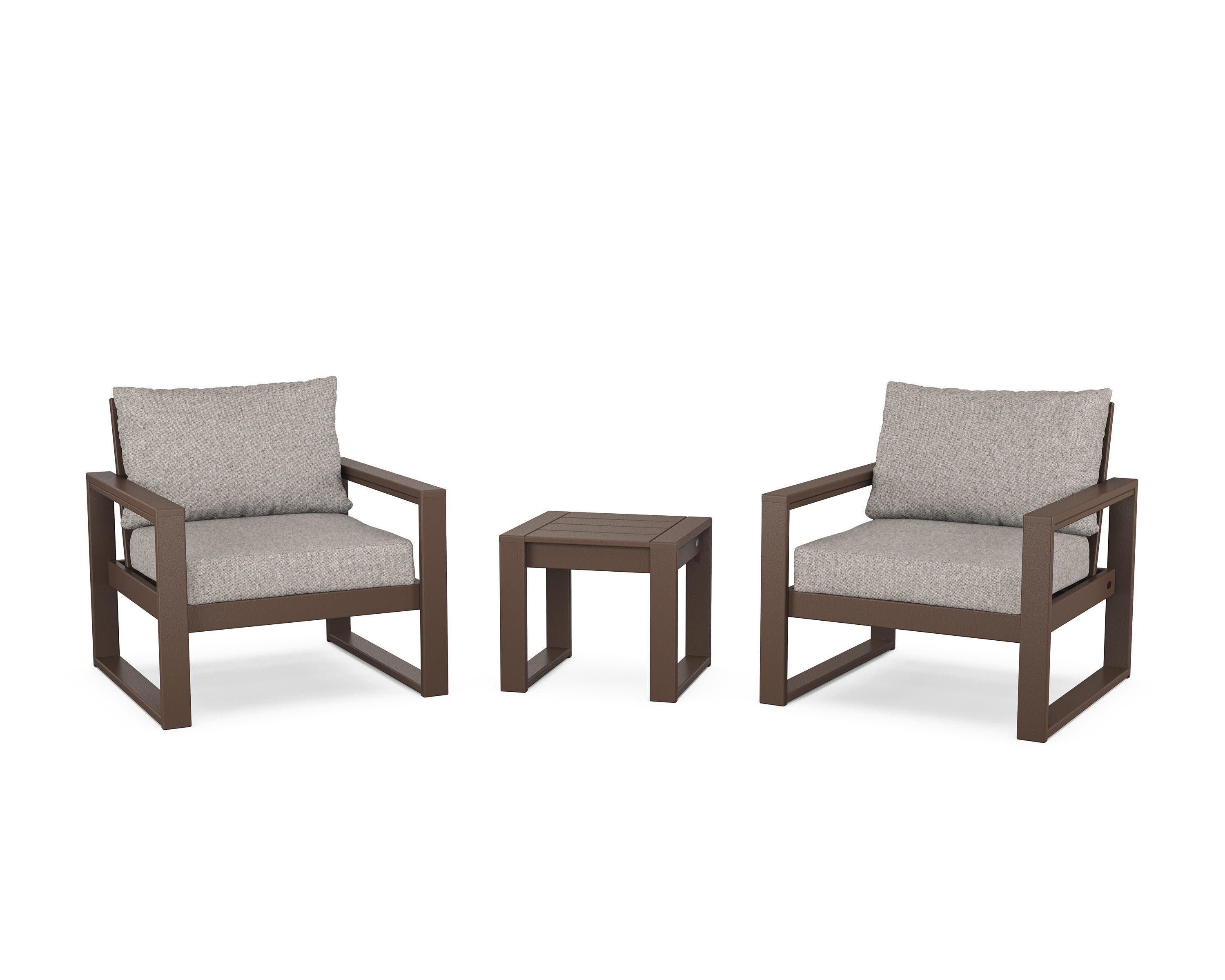 EDGE Sectional 3-Piece Deep Seating Set in Mahogany / Weathered Tweed