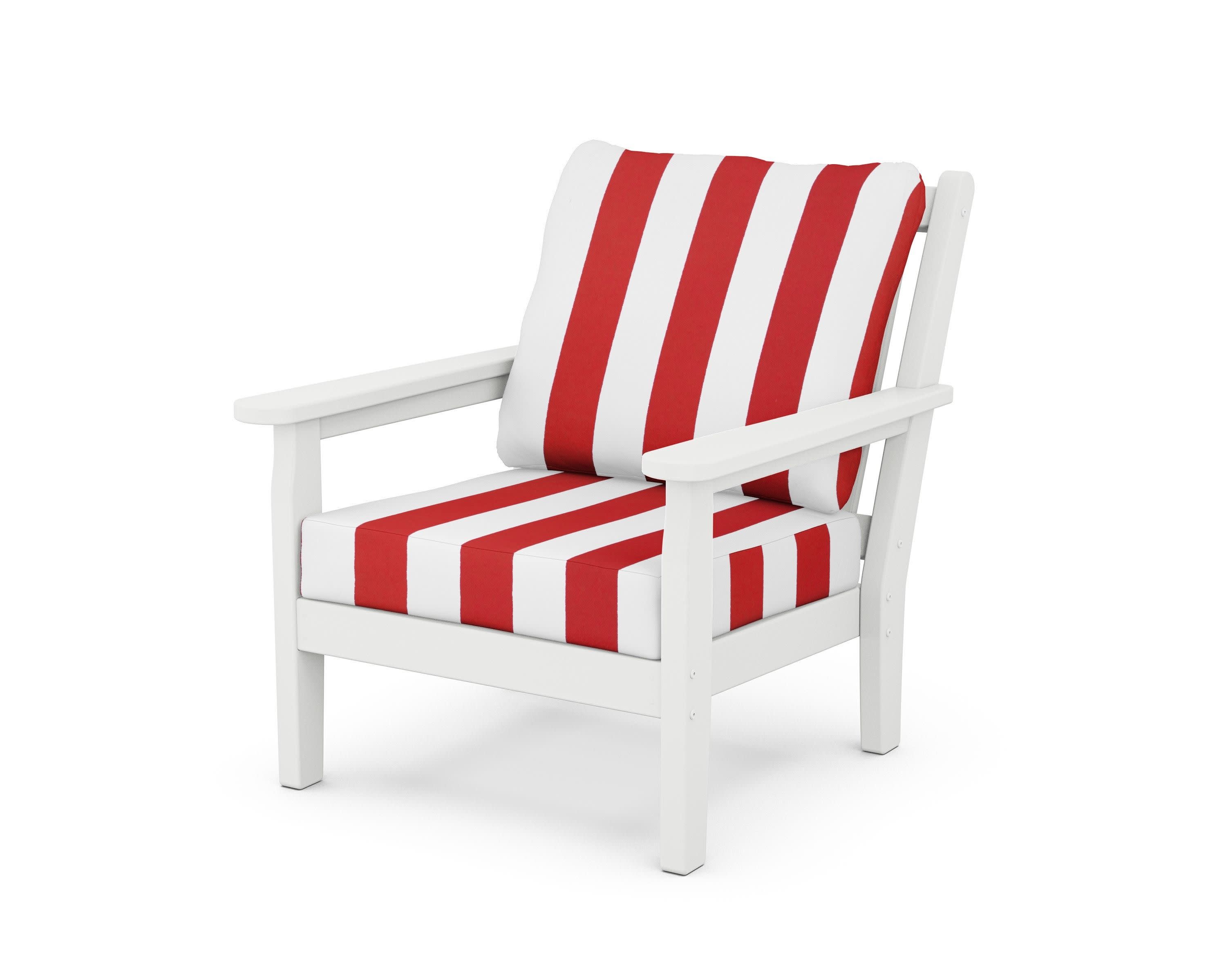 Chippendale Deep Seating Chair in White / Cabana Stripe Crimson