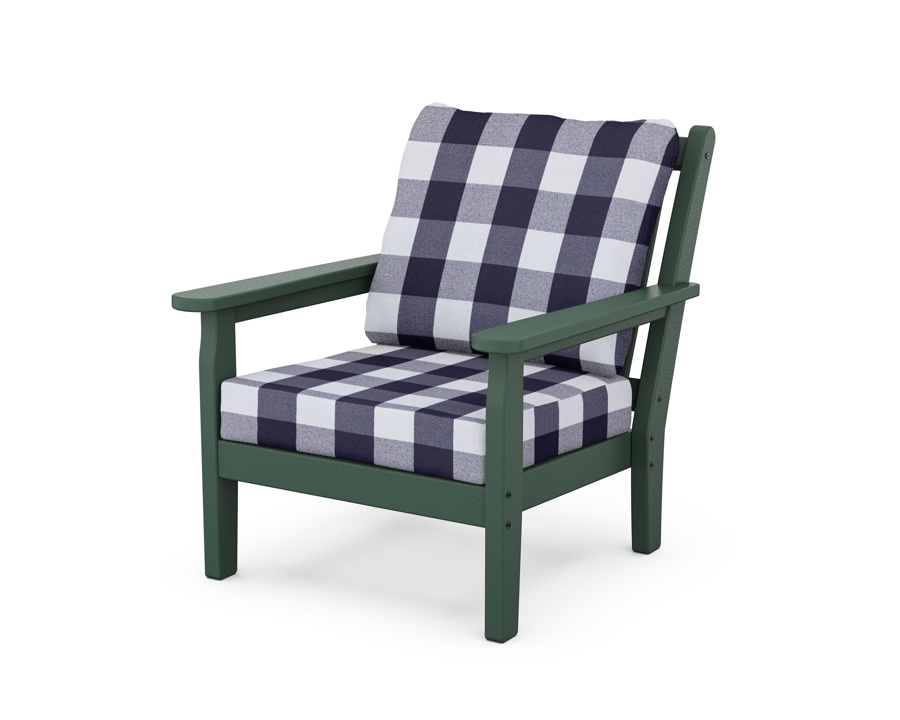 Chippendale Deep Seating Chair in Green / Buffalo Plaid Navy