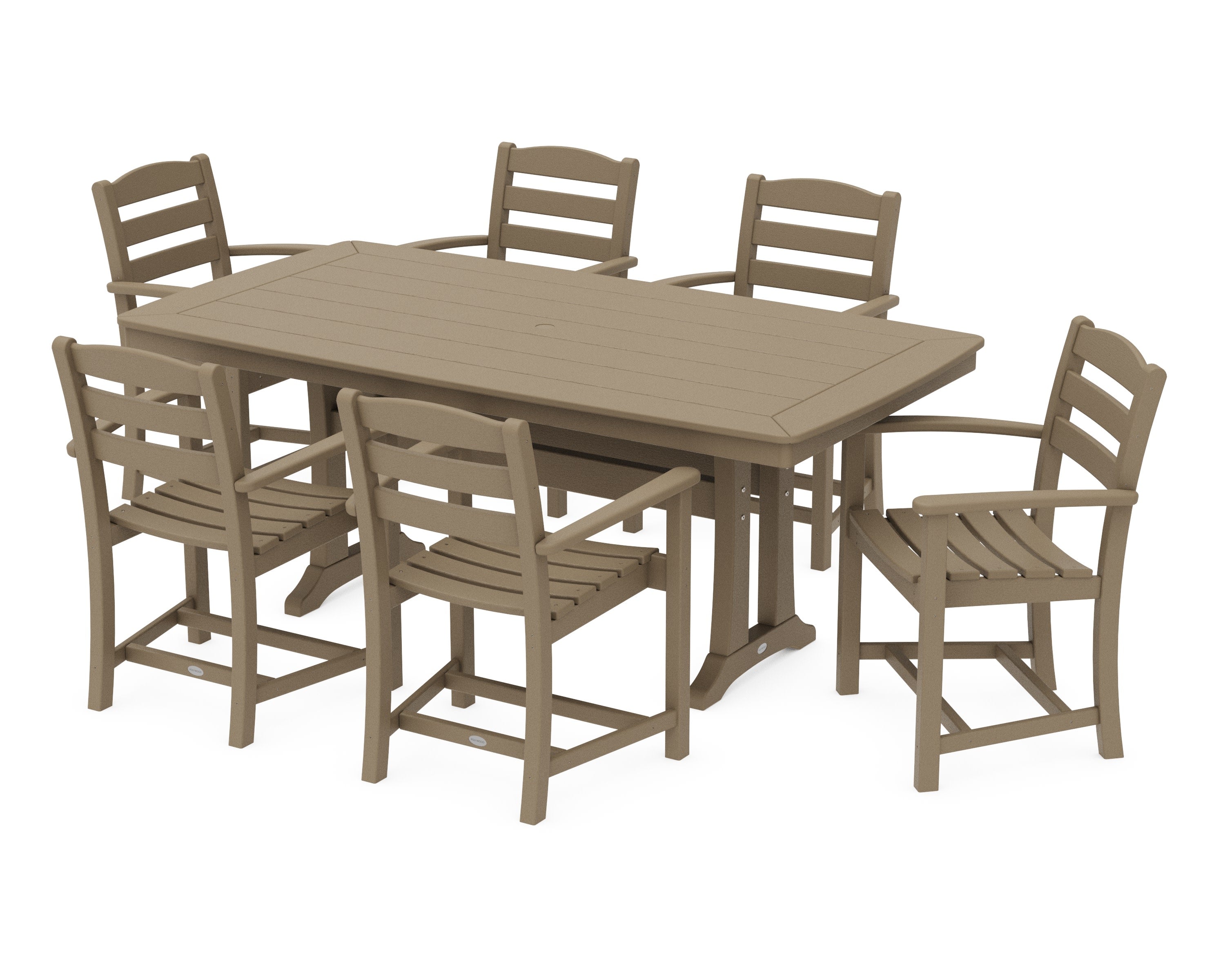 La Casa Caf 7-Piece Arm Chair Dining Set with Trestle Legs in Vintage Sahara