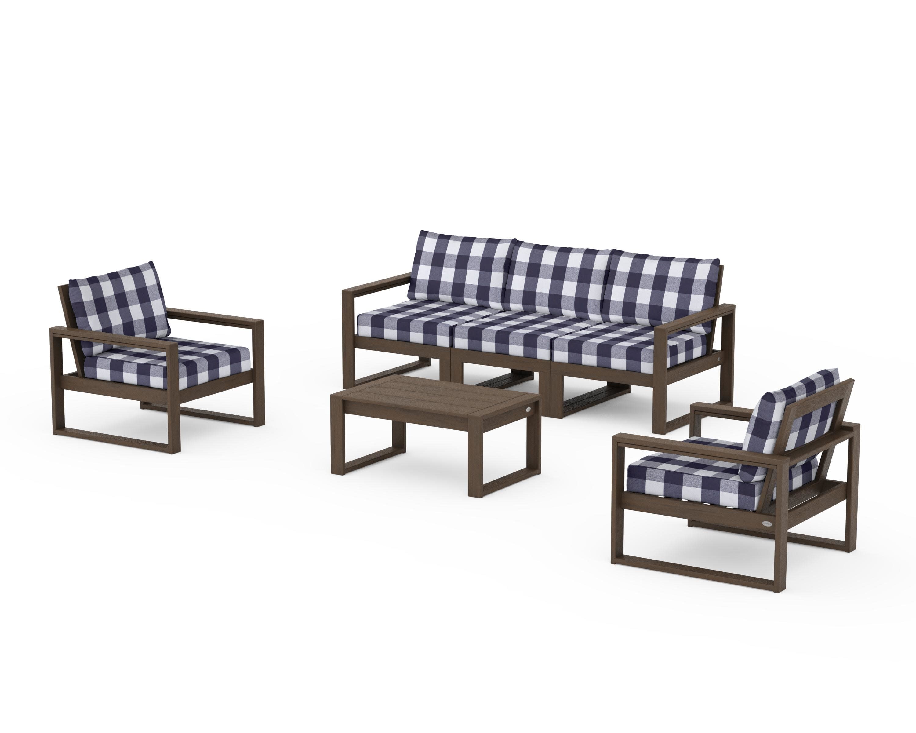 EDGE Sectional 4-Piece Deep Seating Set with Sofa in Kona / Buffalo Plaid Navy