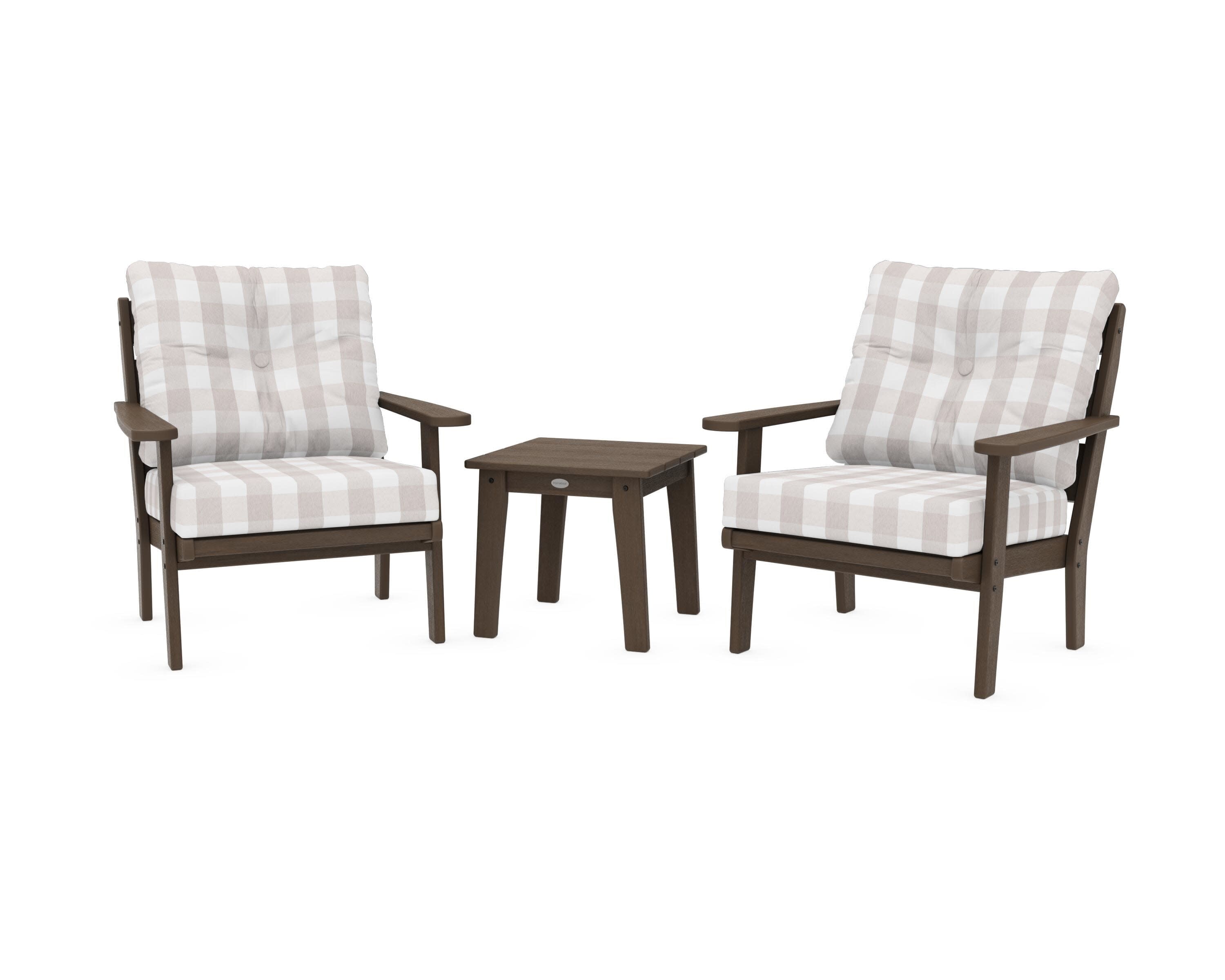 Lakeside 3-Piece Deep Seating Chair Set in Kona / Buffalo Plaid Dune Burlap